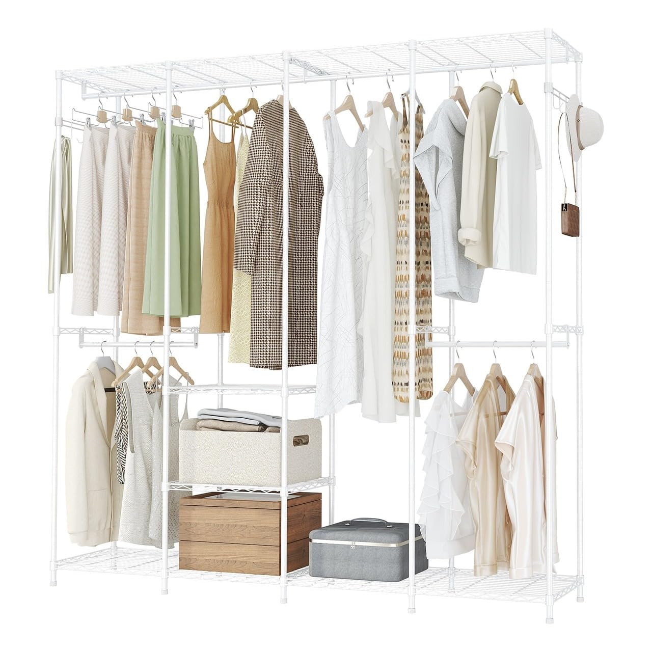 URBNLIVING Metal Mesh Open Wardrobe Clothes Rail with Shelves