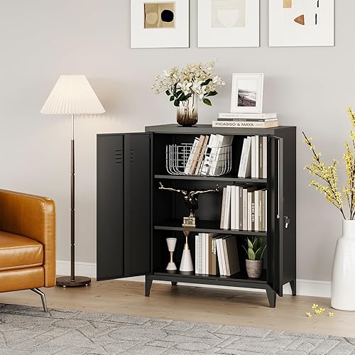 Miniatura 4 de MIIIKO Armario de metal con 2 puertas, aparador de almacenamiento de metal para cocina, despensa, oficina en casa y garaje