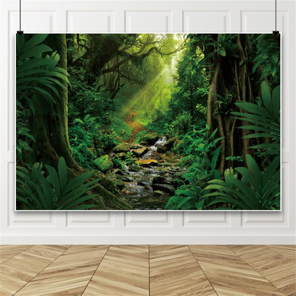 Leowefowa Jungle Forest Background 10x8ft Nature Trees Scenery Backdrop Tropical Rainforest Dreamland Dirt Road Green Photography Safari Background