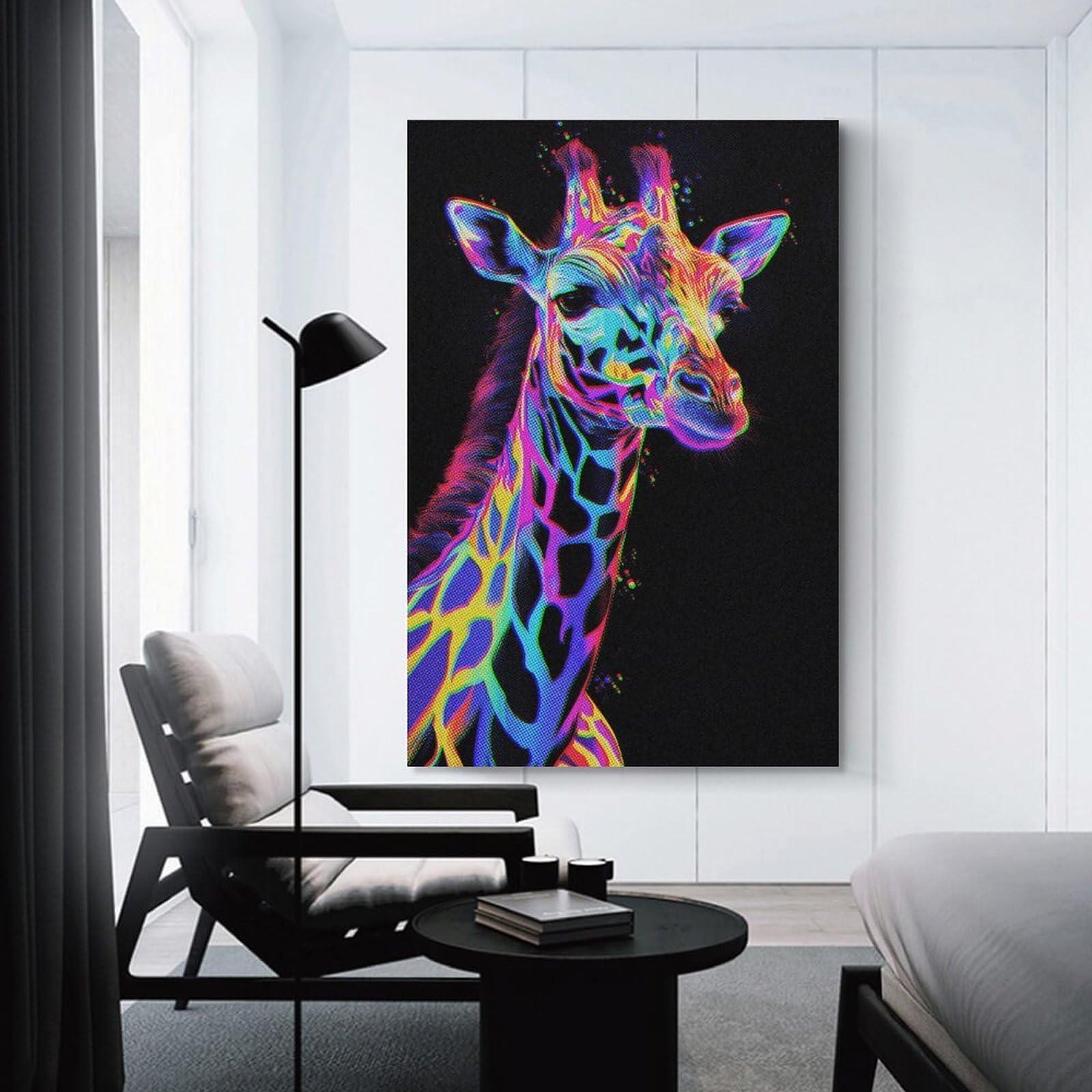 Junmoney Unframe-Style-9 Neon Giraffe Wall Art Print Canvas Wall Picture, 24X36inch(60X90cm), For Living Room, Bedroom Or Apartment Walls, Decorative Artwork For Empty Walls