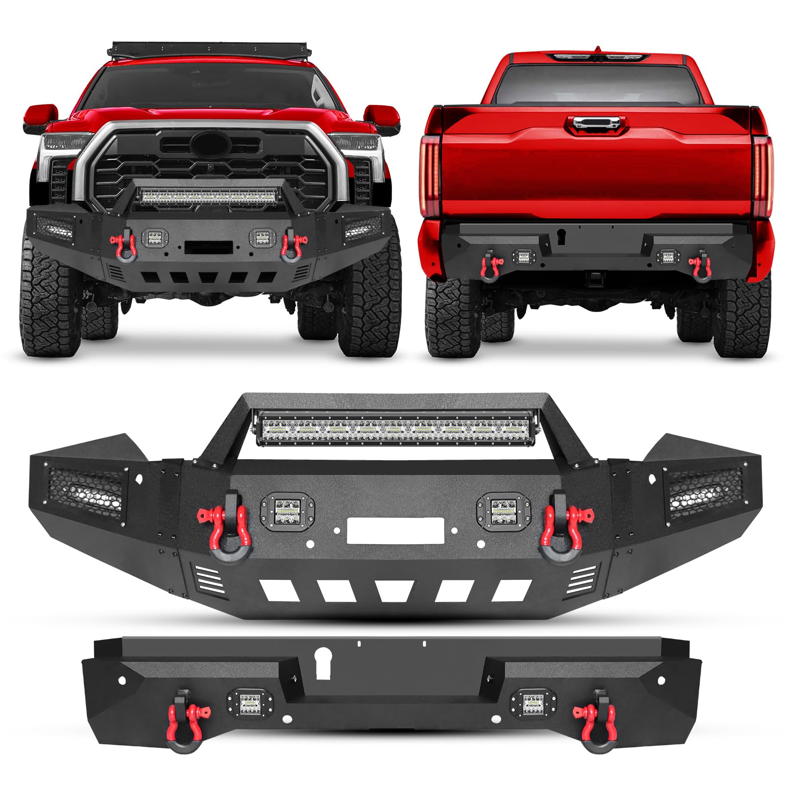 UTVJATV 2022 Tun-dra Front and Rear Bumper with Winch Plate, LED Lights, D-Rings, Sensor Radar Holder, Licence Plate Light Compatible with 2022-2024