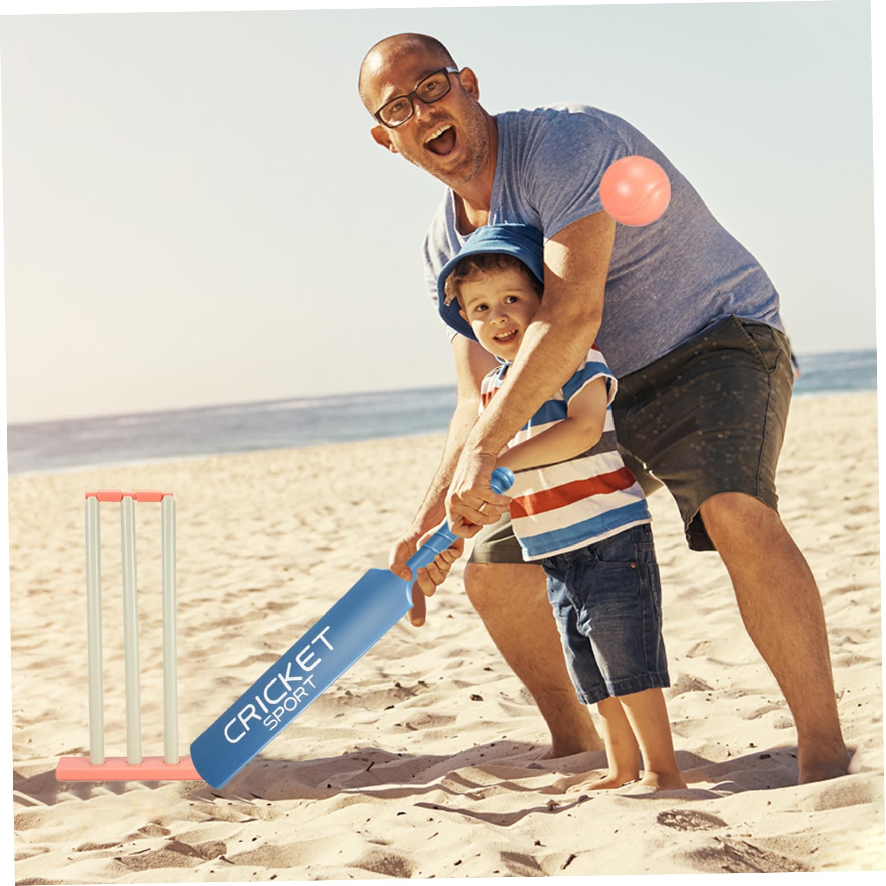 Ensemble de Cricket pour Enfants, Ensemble de Cricket pour Enfants, kit avec Batte ABS, souches, 2 balles, Jeu d'interaction Parent-Enfant pour Jardin, Plage, équipement Domestique pour