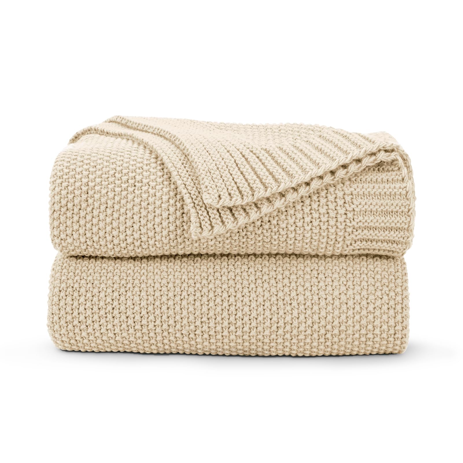 CozeCube Beige Throw Blanket for Couch, Soft Cozy Cable Knit Throw for Bed Sofa Living Room, Lightweight Warm Decorative Farmhouse Christmas Blanket, 50"x60", Light Beige