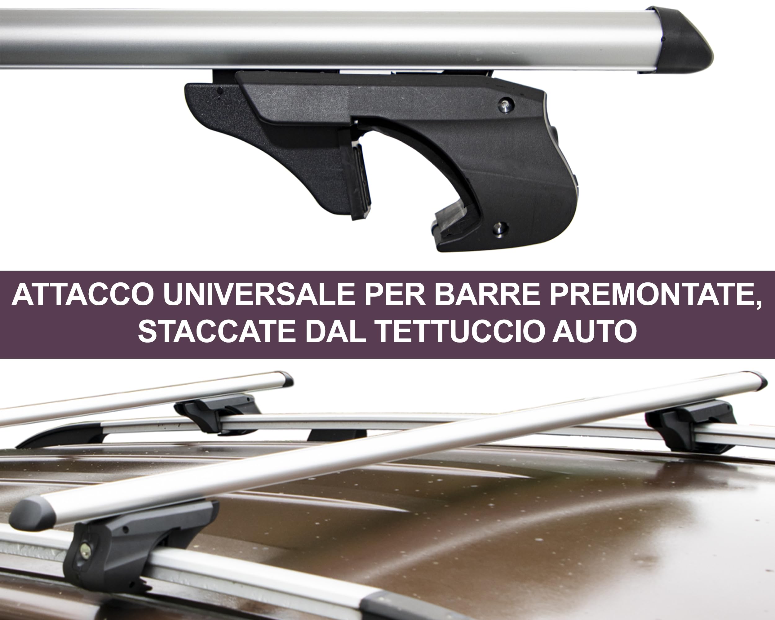 Rebeca Shop® Barre Portapacchi Portatutto Universali per Auto Con Railing di serie rialzati/Serratura Antifurto 135cm o 120cm Design Registrato (120 Centimetri)
