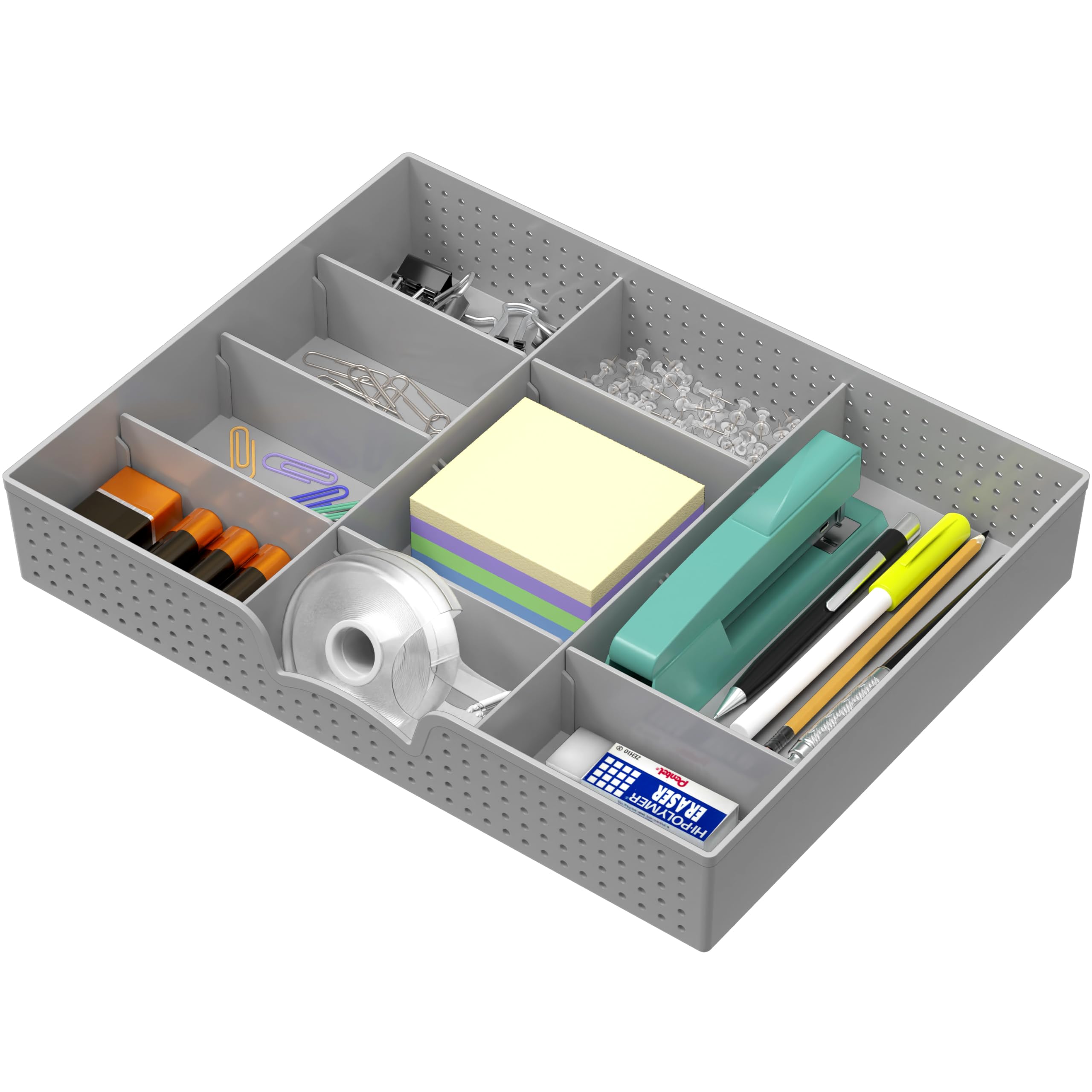 Simple Houseware Drawer Organizer Tray with 9 Adjustable Compartments, Gray