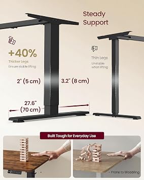 VASAGLE Electric Standing Desk, USB C Port, Cable Tray, Rustic Brown