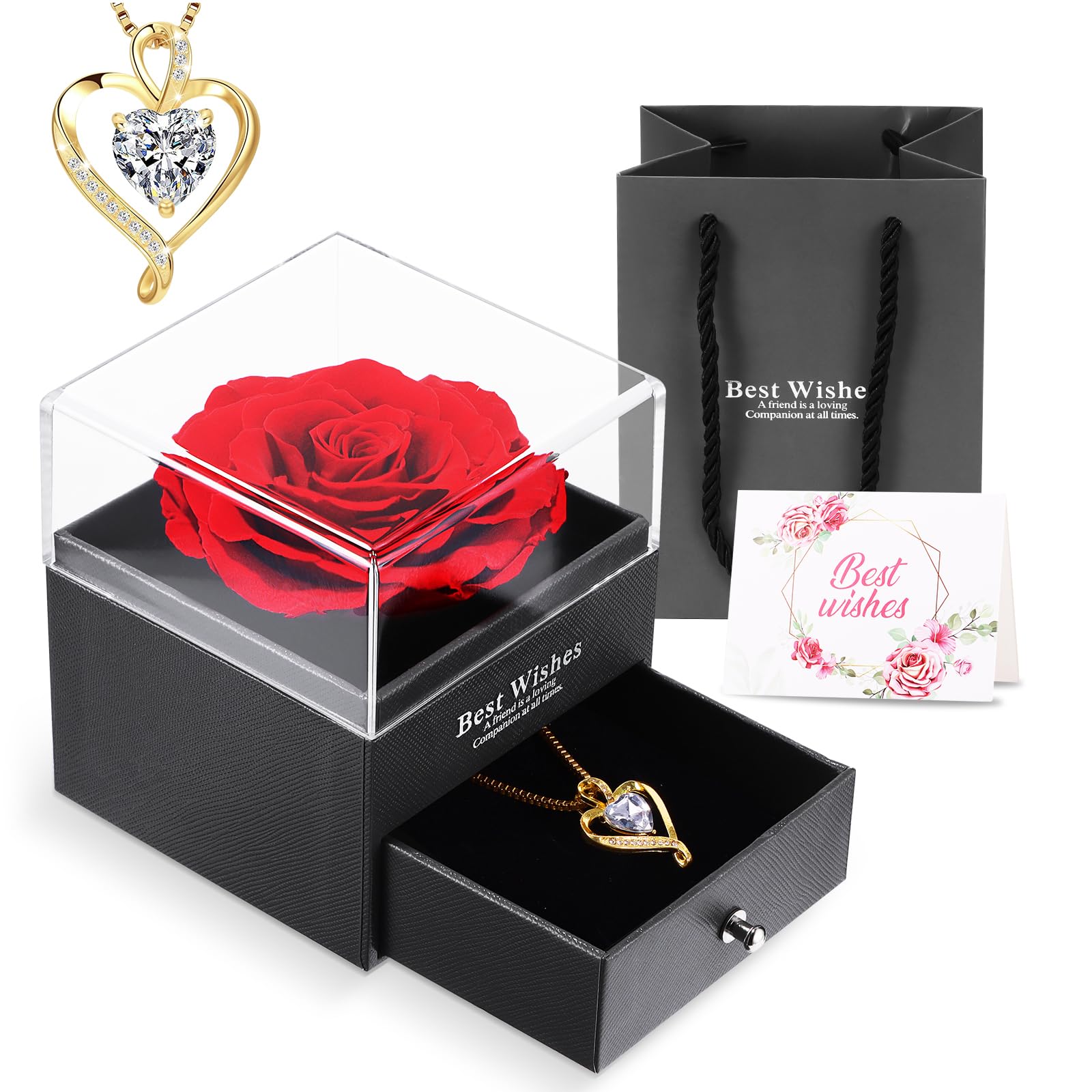 Collier femme avec rose éternelle en coffret bijoux : cadeau idéal pour dame