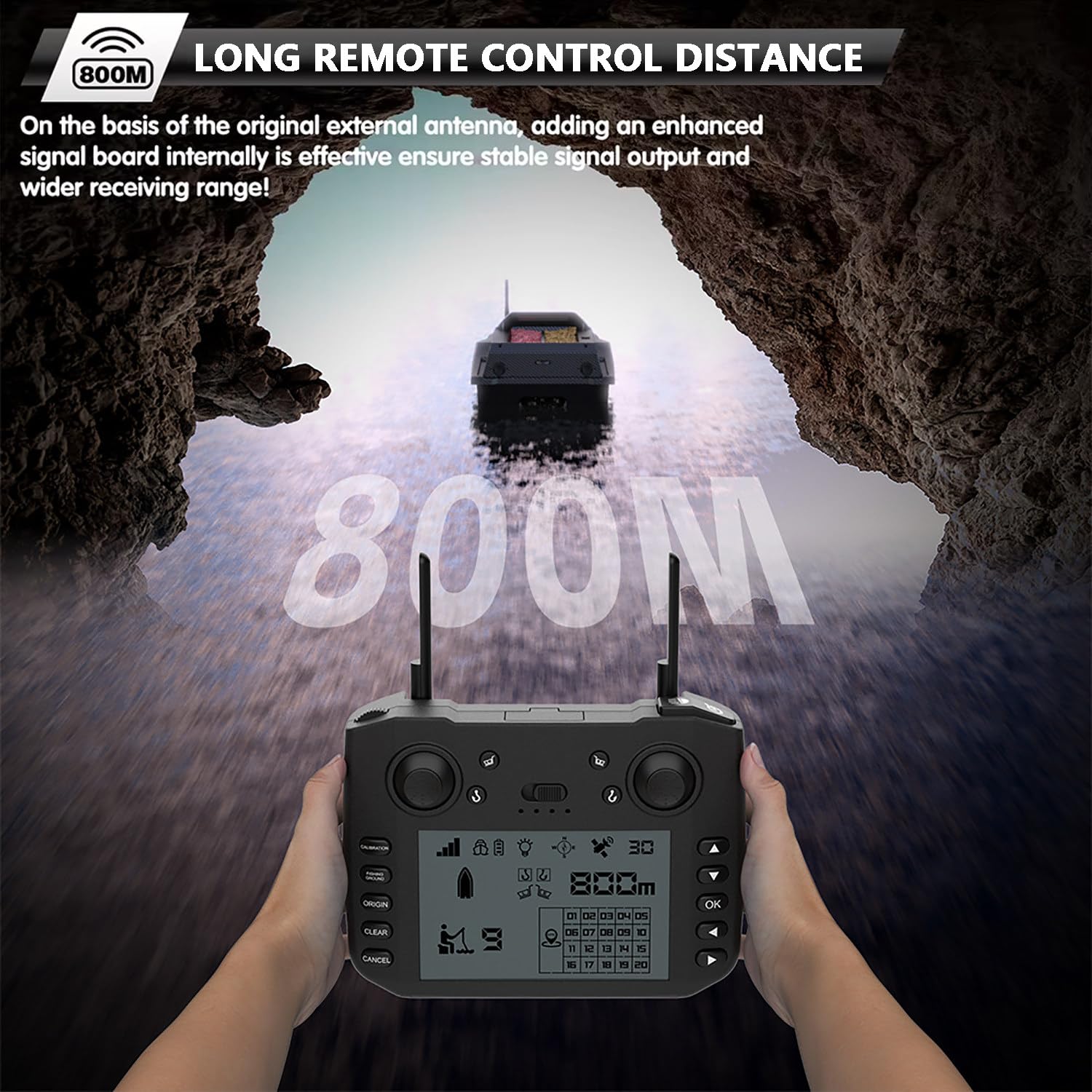 Barco Cebador GPS para Pesca con 180 Puntos, Barco Cebador Pesca, Control Remoto 800m, Doble Tolva 3KG, Retorno Automático, Luces LED, Casco ABS para Lago y Río