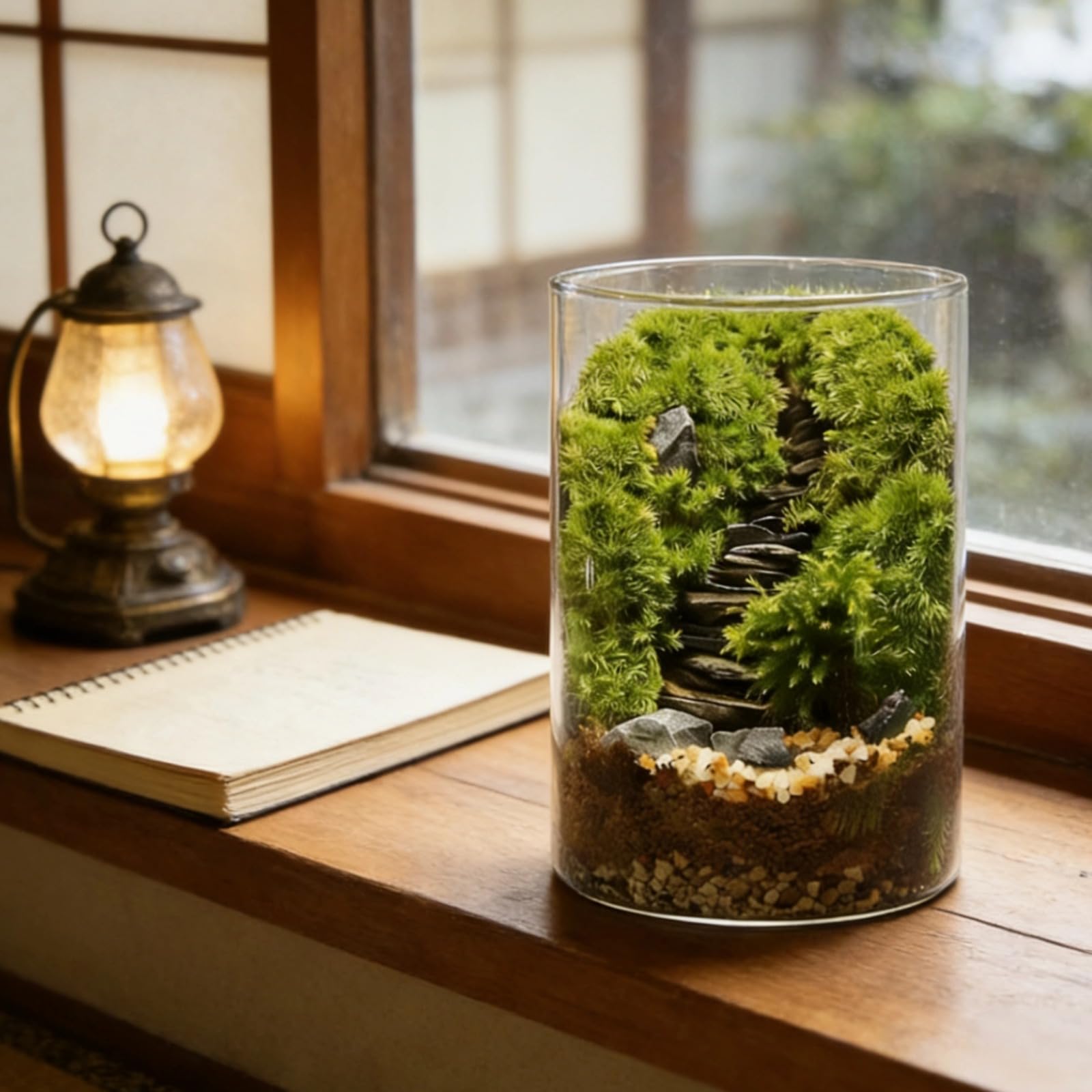 Moos-Terrarium-Set zum Selbermachen, große Ökosystem-Flasche aus Borosilikatglas für Zimmerpflanzen, Moos-Mikrolandschaft mit Materialpaket und Werkzeugen, 15 x 10 cm, als entspannendes Geschenk