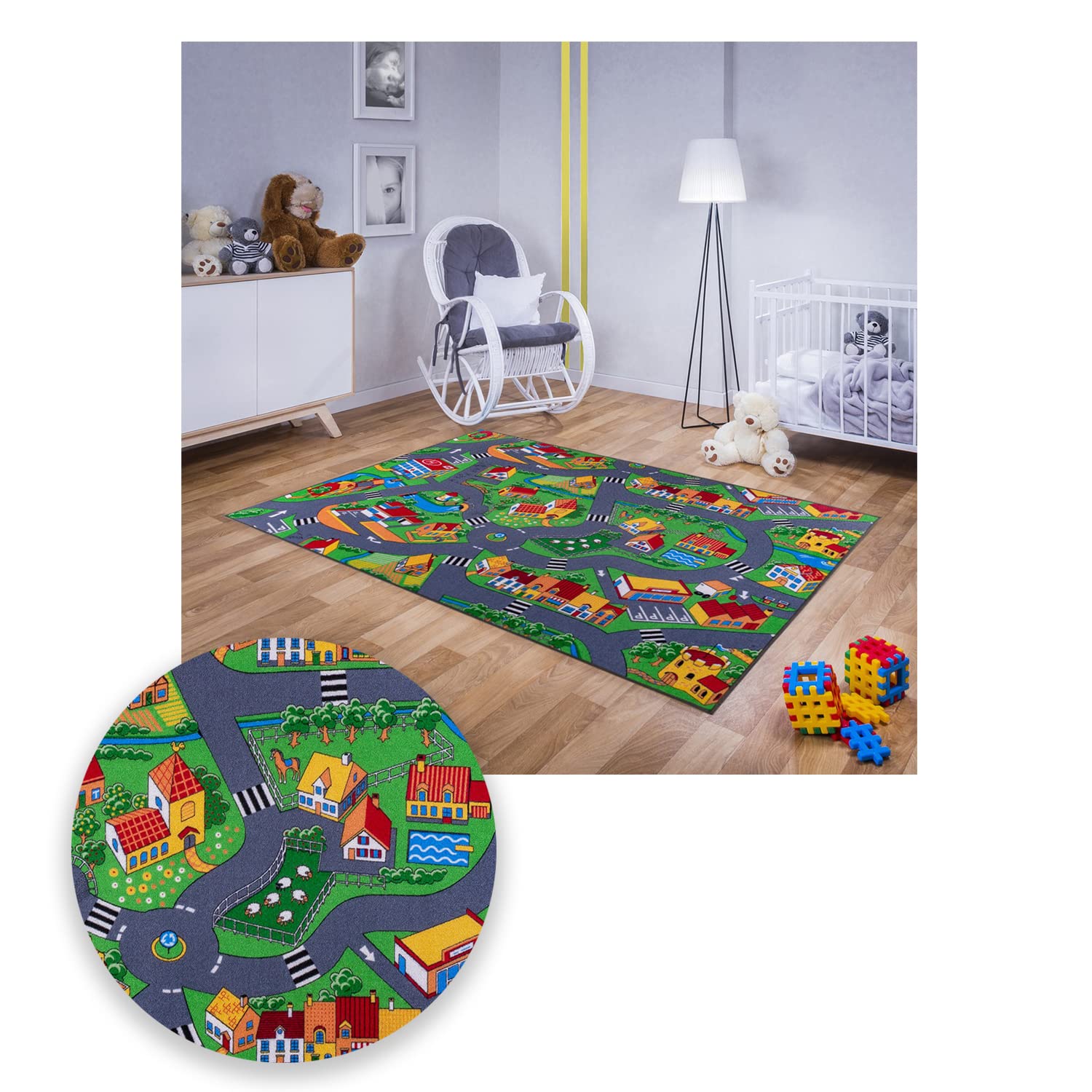 MDEKOR Alfombra de Juego para habitación de niños, 200 x 250 cm, para Carretera de Coche para niños y niñas, Gran Alfombra para niños