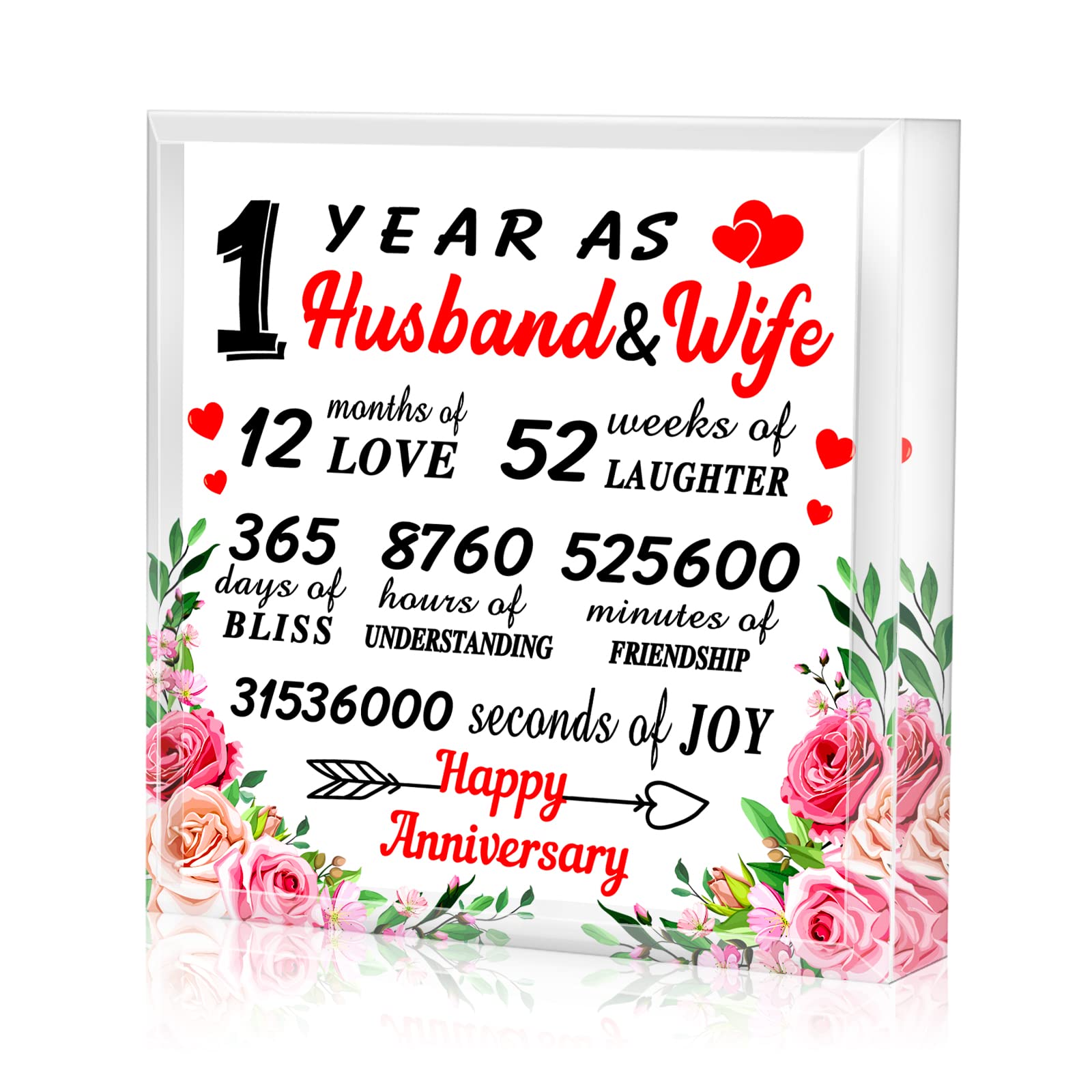 FLYAB 1st Anniversary Keepsake Gifts for Her Him Couple 1 Year as Husband and Wife Paperweight and Keepsake First Wedding for Wife Husband