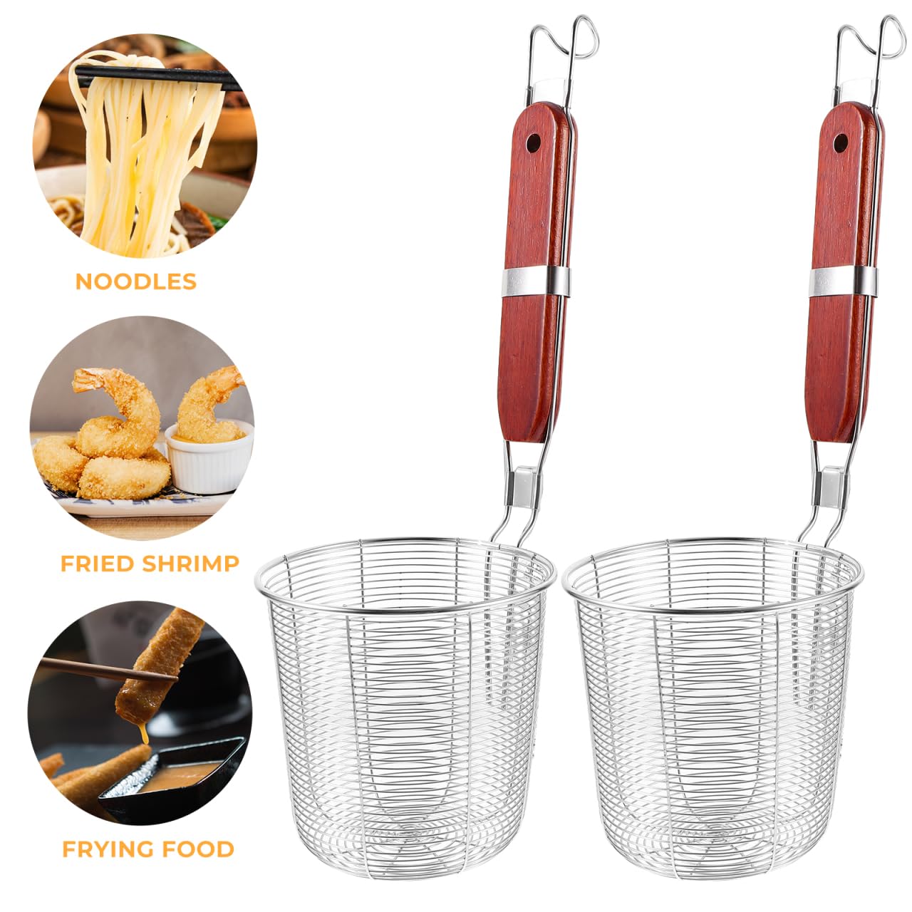 Luxshiny Scolapasta in Acciaio Inox 13.58 Pollici Con Manico Ergonomico in Legno Utensile Da Cucina Per Scolare Pasta Fori Ampi Per Scolaggio Rapido Casa E Cucina