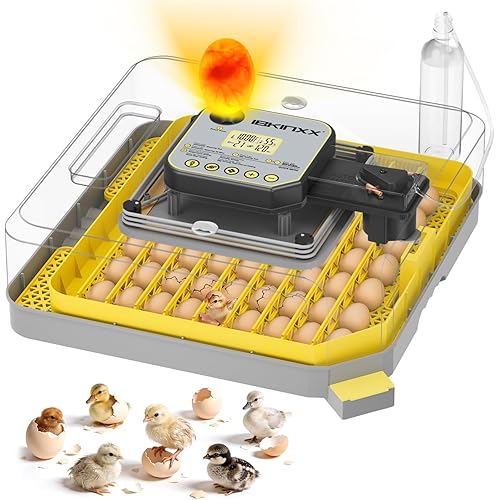 Incubator for Hatching Eggs-48 Egg Capacity, 2026 Newly Upraded Auto Egg Turner & Auto Precision Humidity Control System, 360° Clear Viewing for Chicken, Duck and Quail Eggs (Yellow)
