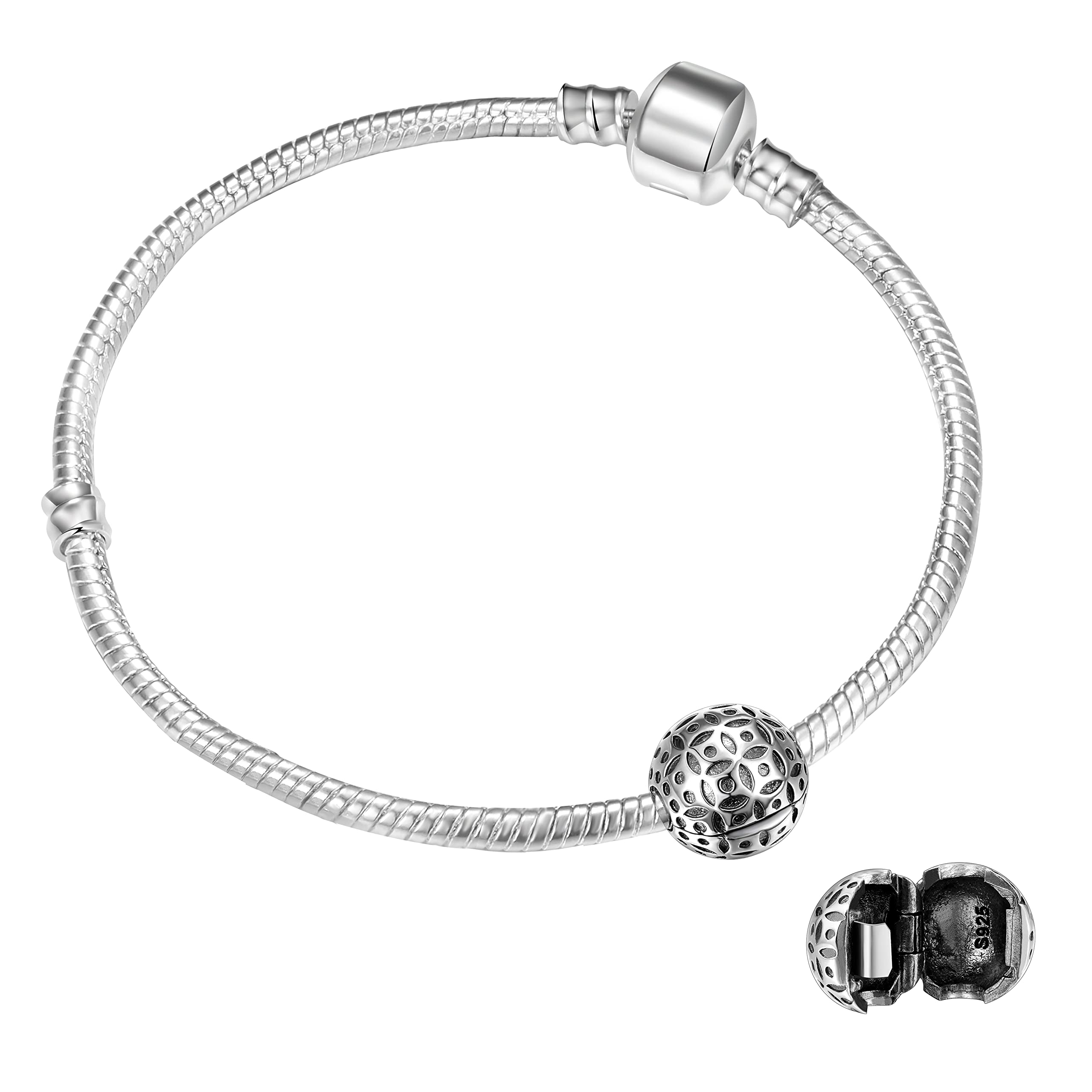 Andante-Stones 925 Sterling Silber Bead Charm Clip Stopper Sphere Tupfen - Element Kugel für European Beads Modul Armband + Organzasäckchen