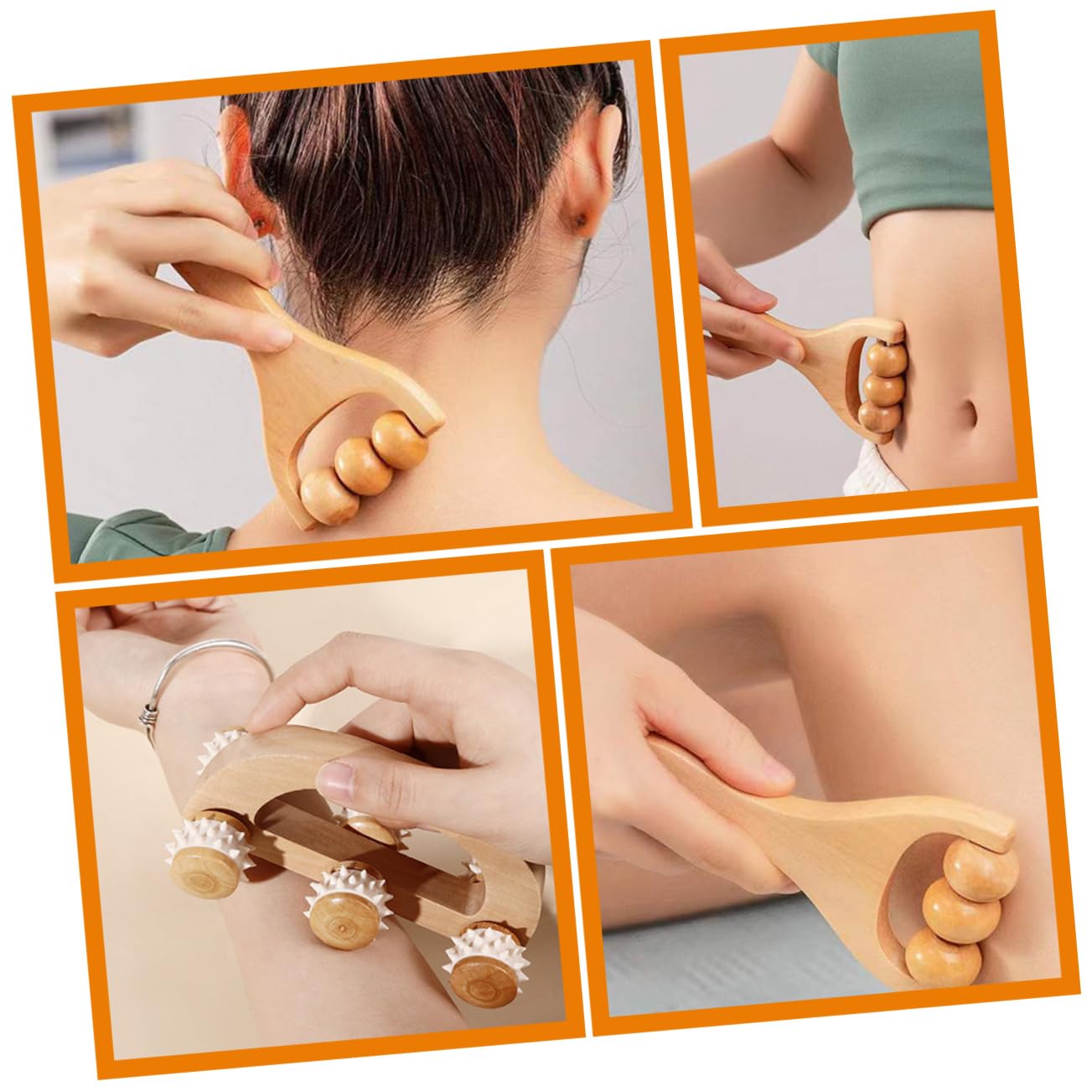 PACKOVE 4 Set Set Massaggiatore Bob Kit Massaggio A Manuale Muscolo A Mano Adulti Massaggiante Rulli Di Massaggio Portatile Indietro Corpo Di Legno 3 Pezzi * 4