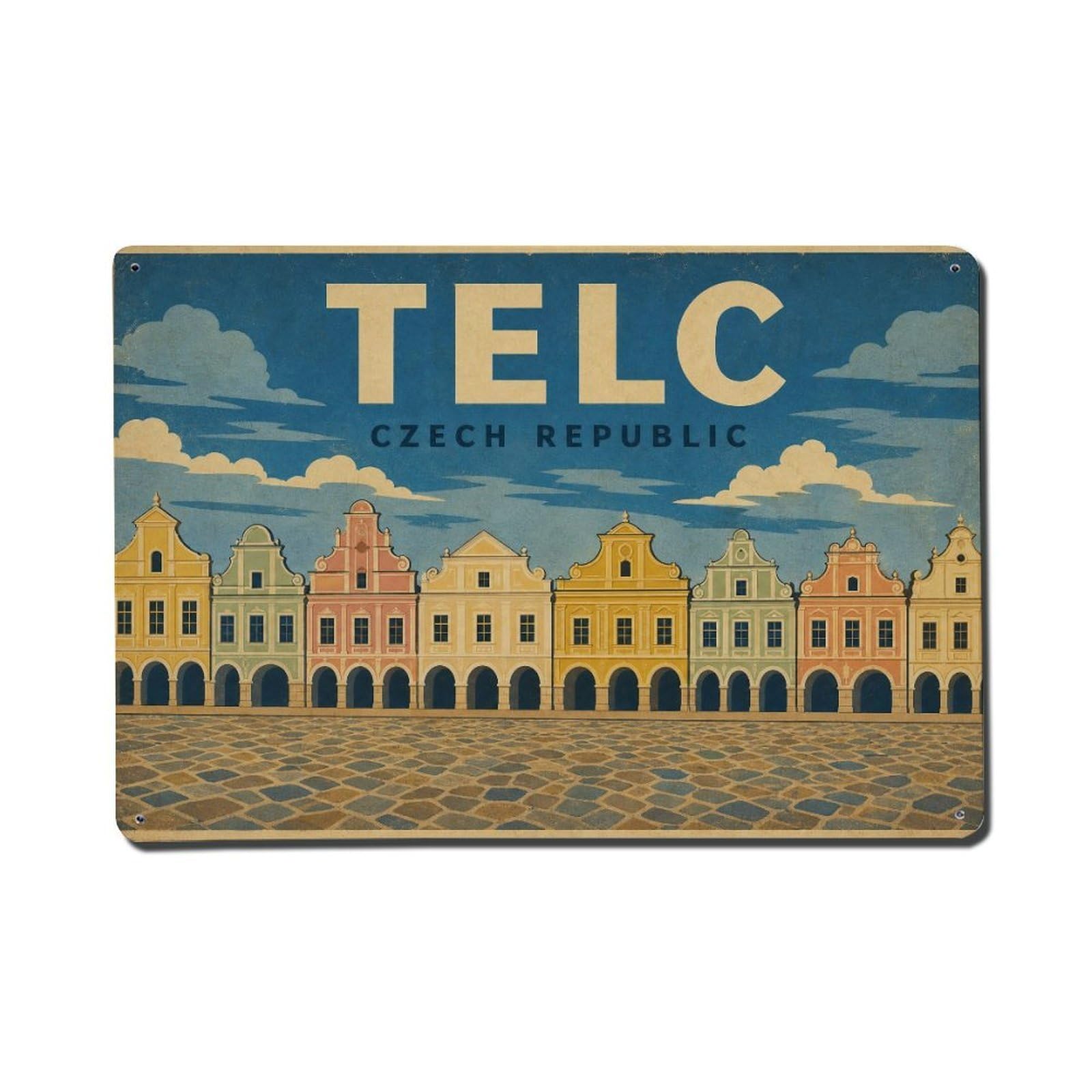 Retro Travel Czech Republic Telc Metal Tin Sign