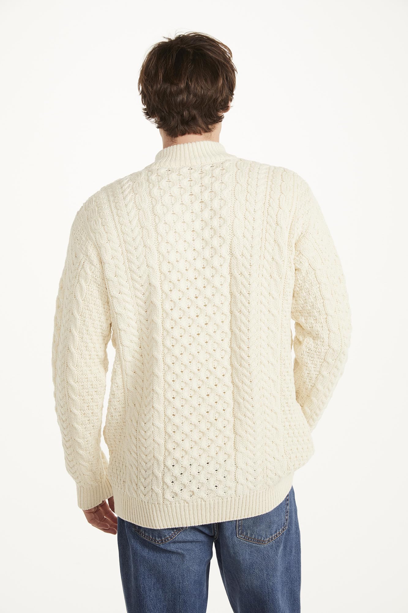 Maglione con Mezza Zip Irlandese Aran in Lana Merino da Uomo