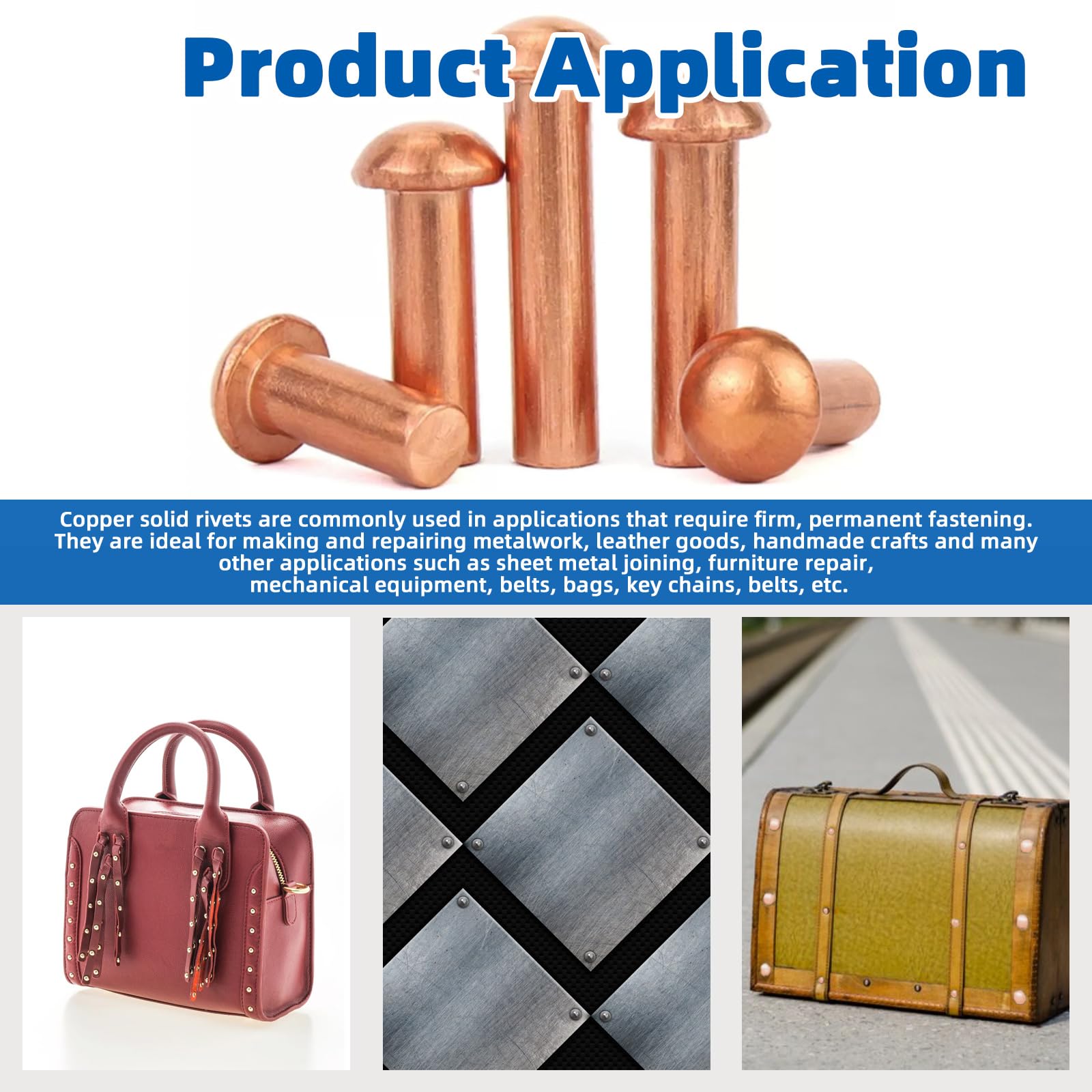 270 Piece Rivet Assortment 270Pcs Copper Solid Rivets Assortment - M2 ...