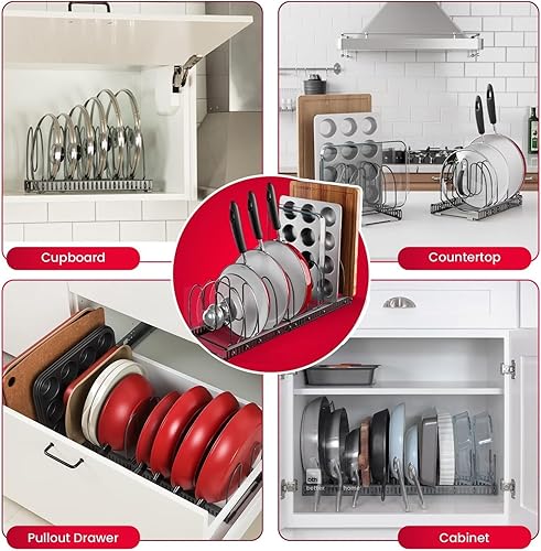 Vista 25 de Better Things Home 14+ Dual Pan and Pot Lid Organizer Rack Set for Cabinet - Includes 1 Large Rack & 1 Compact Rack for Bakeware, Lids & Pans