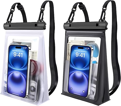Paquete de 2 bolsas flotantes grandes impermeables para teléfono [con tira de sellado], bolsa flotante a prueba de agua para playa, natación,