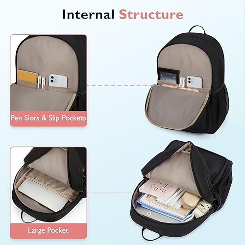 Miniatura 5 de mommore Mochila escolar con 3 compartimentos grandes, resistente al agua, ligera, mochila de viaje casual, Negro -, Mochila para niños