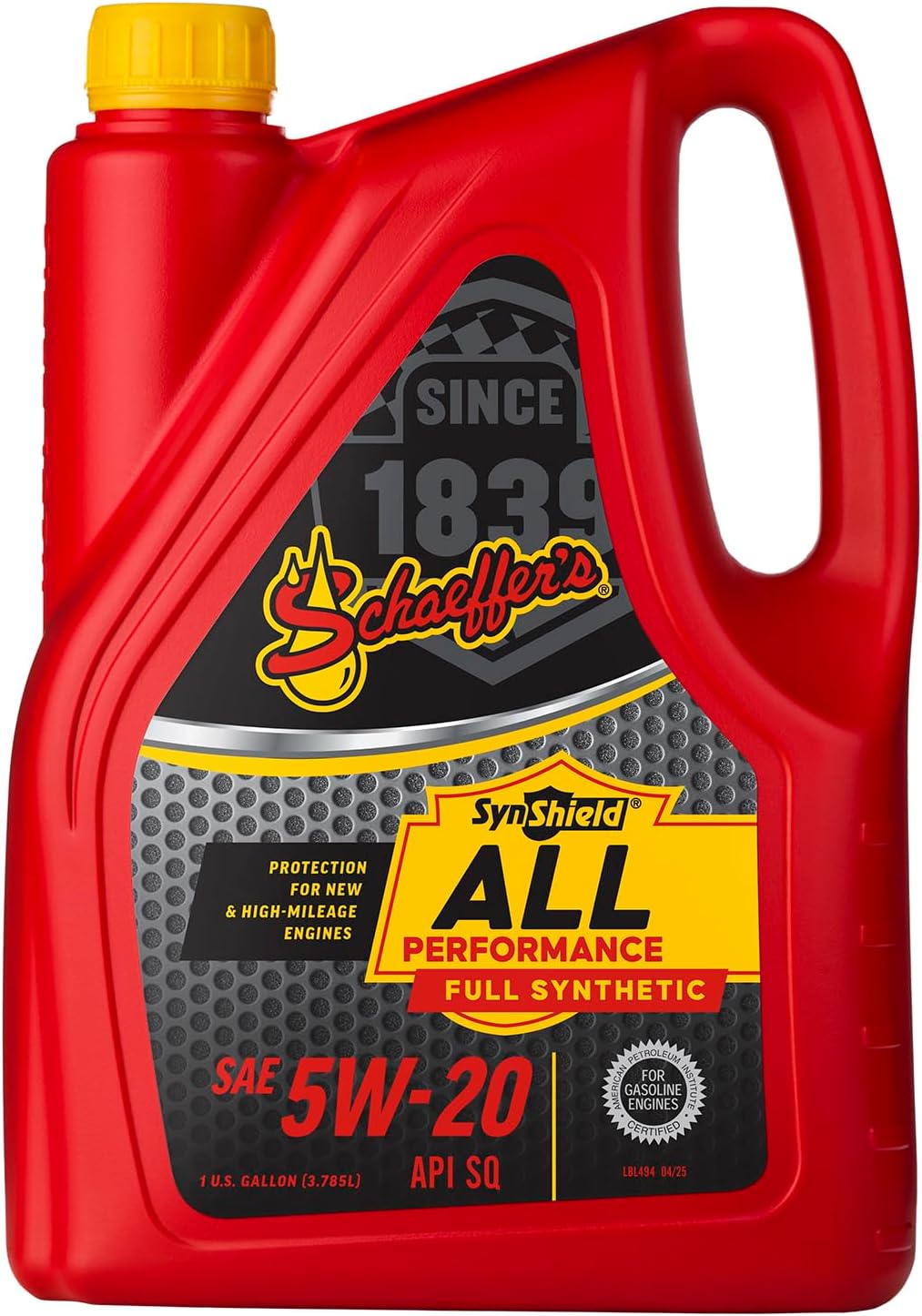 Schaeffer Manufacturing Co. 6520-006S SynShield All Performance Full Synthetic Gasoline Engine Oil 5W-20 For New and High Mileage Engines, 1-gallon bottle