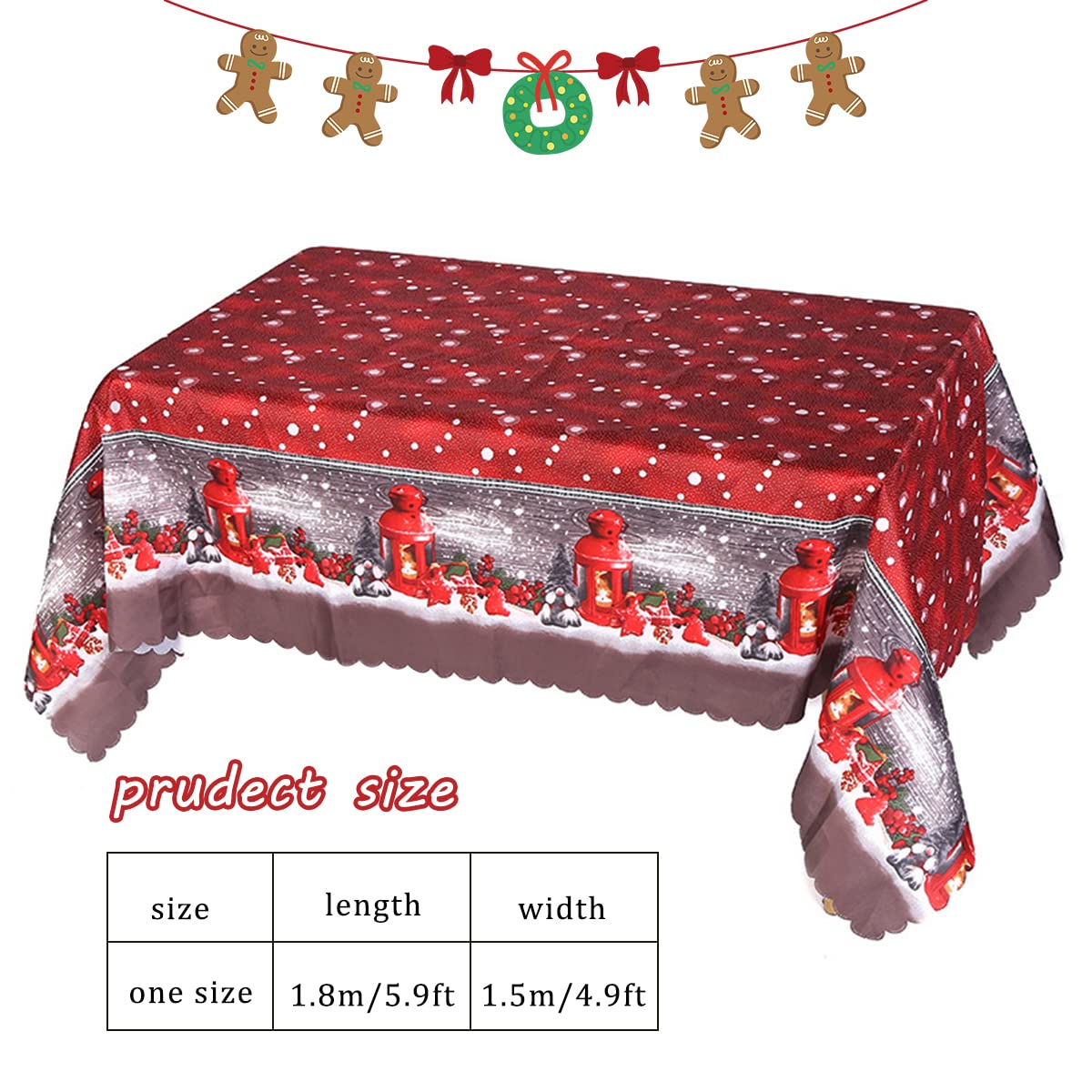 180 x 150 cm Rectangular Christmas Table Cloth Large Washable Christmas Tablecloths Waterproof Red Xmas Table Cover Table Cloth Wipeable Christmas Tablecloths for Xmas Table Decorations Party Supply - Image 2