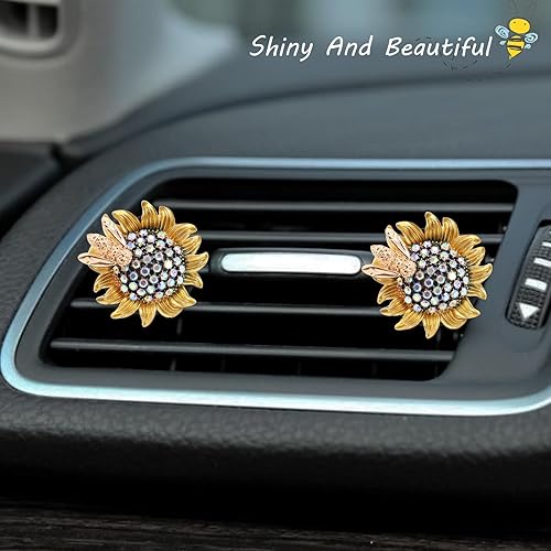 Miniatura 2 de Accesorios para auto con girasol, clips móviles de abeja y flor para ambientador de aire del coche, decoraciones brillantes para ventilación de aire