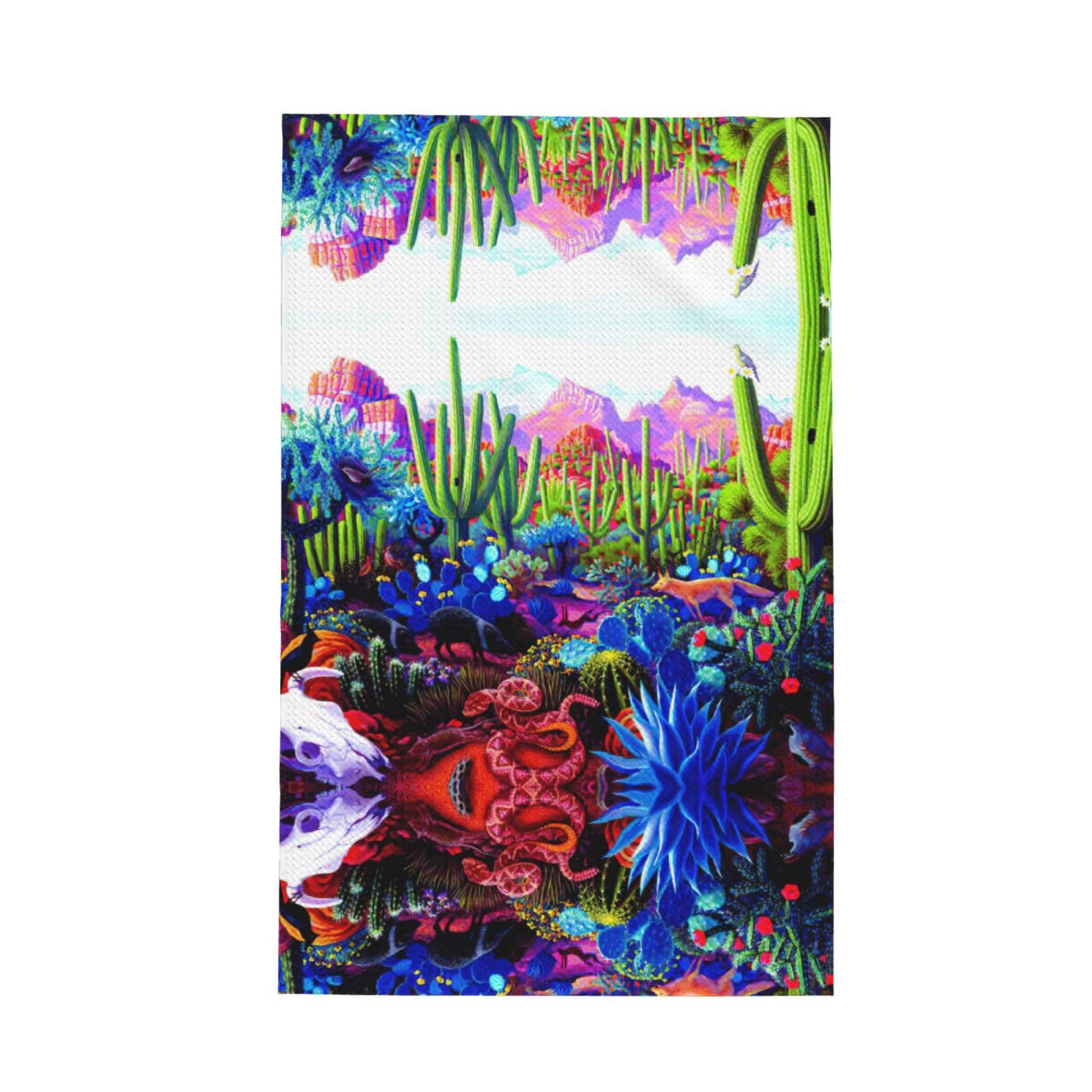 Xxahnbm Black Cactus Tropical Animal Fox Snake Pig Print Waffle Kitchen Towel,Absorbent Hand Towel