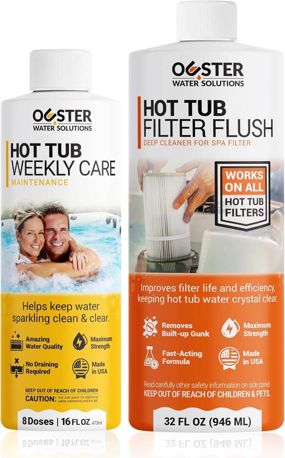 Bio Ouster Hot Tub Chemicals Bundle - 3in1 Weekly Care (16oz) + Filter Flush Filter Cleaner (32oz) - Hot Tub Cleaner, Hot Tub Filter Cleaner, Spa Chemicals for Hot Tub, Hot Tub Accessories