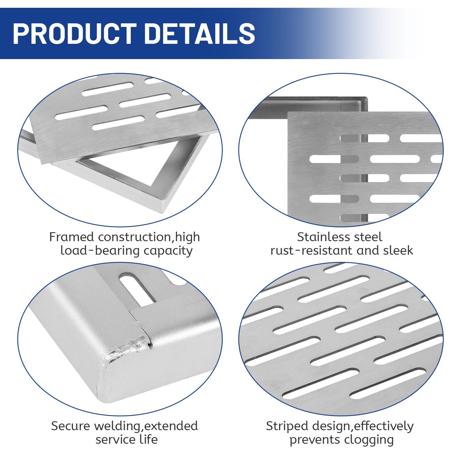 DBREAKS Grille Evacuation Eau Exterieur, Couvercle de vidange en Acier Inoxydable avec Cadre, Grille de Drainage pour Eau de Pluie, 250×250×20mm
