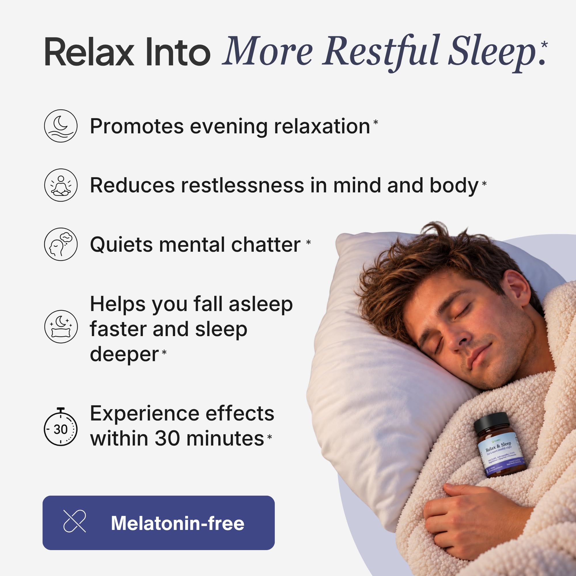 DOBEL Relax & Sleep - Melatonin Free Sleep Aid for Adults - Magnesium Glycinate, Ashwagandha, GABA & 5-HTP - Non-Habit Forming Support for Deep Sleep & Evening Calm - 60 Tablets — Amazon image 2