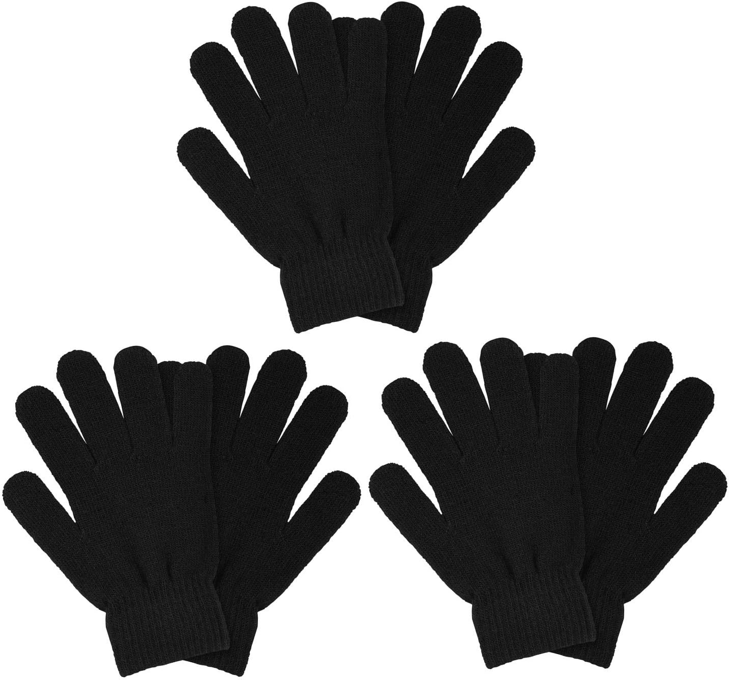 3 Pairs Winter Magic Gloves Adult Knit Gloves Warm Stretchy Knit Gloves One Size Fits Men Women Teens