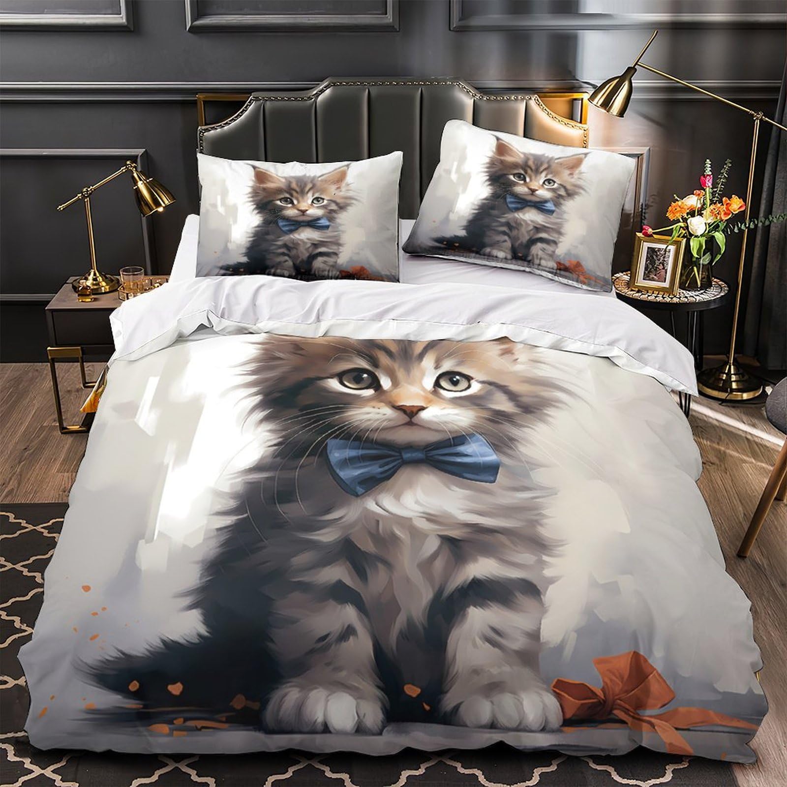 Housse de couette hypoallergénique chaton mignon pour la peau sensible