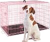 Heavy Duty Large Dog Crate, 48 Inch Dog Crates for Large Dogs, Metal Wire Folding Dog Cage with Removable Trays, Locks, Double-Door, Divider Panel, Handle, XXL Dog Crate Pet Crate (48 in, Pink)