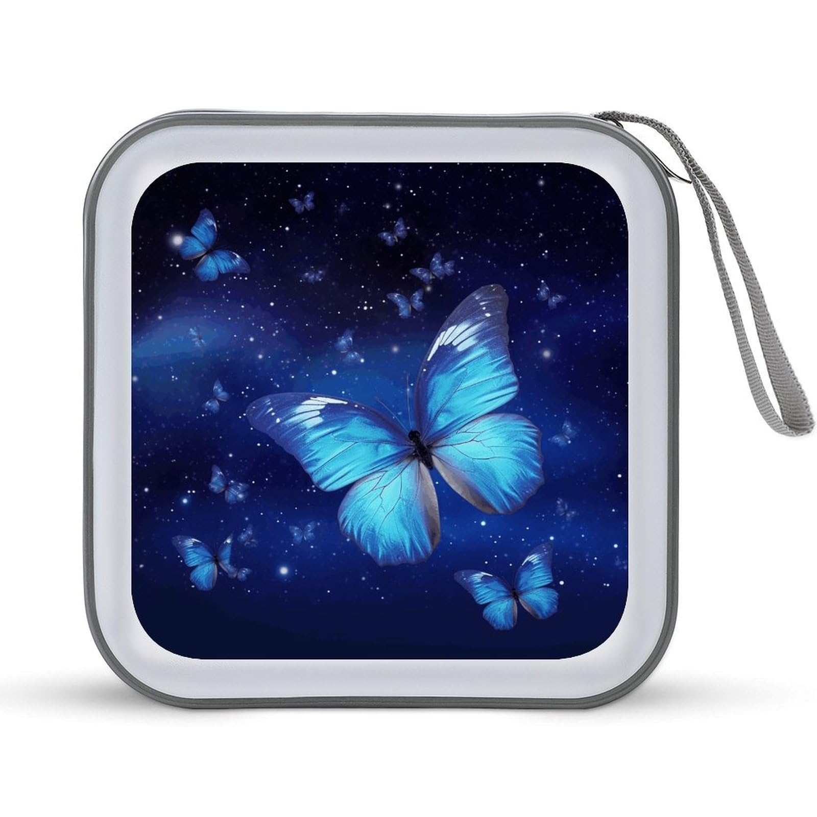 VstaDank - Blue Starry Butterflies CD Case - Portable Storage for Carrying Folders - Large Capacity DVD Disc Storage - Holds 40