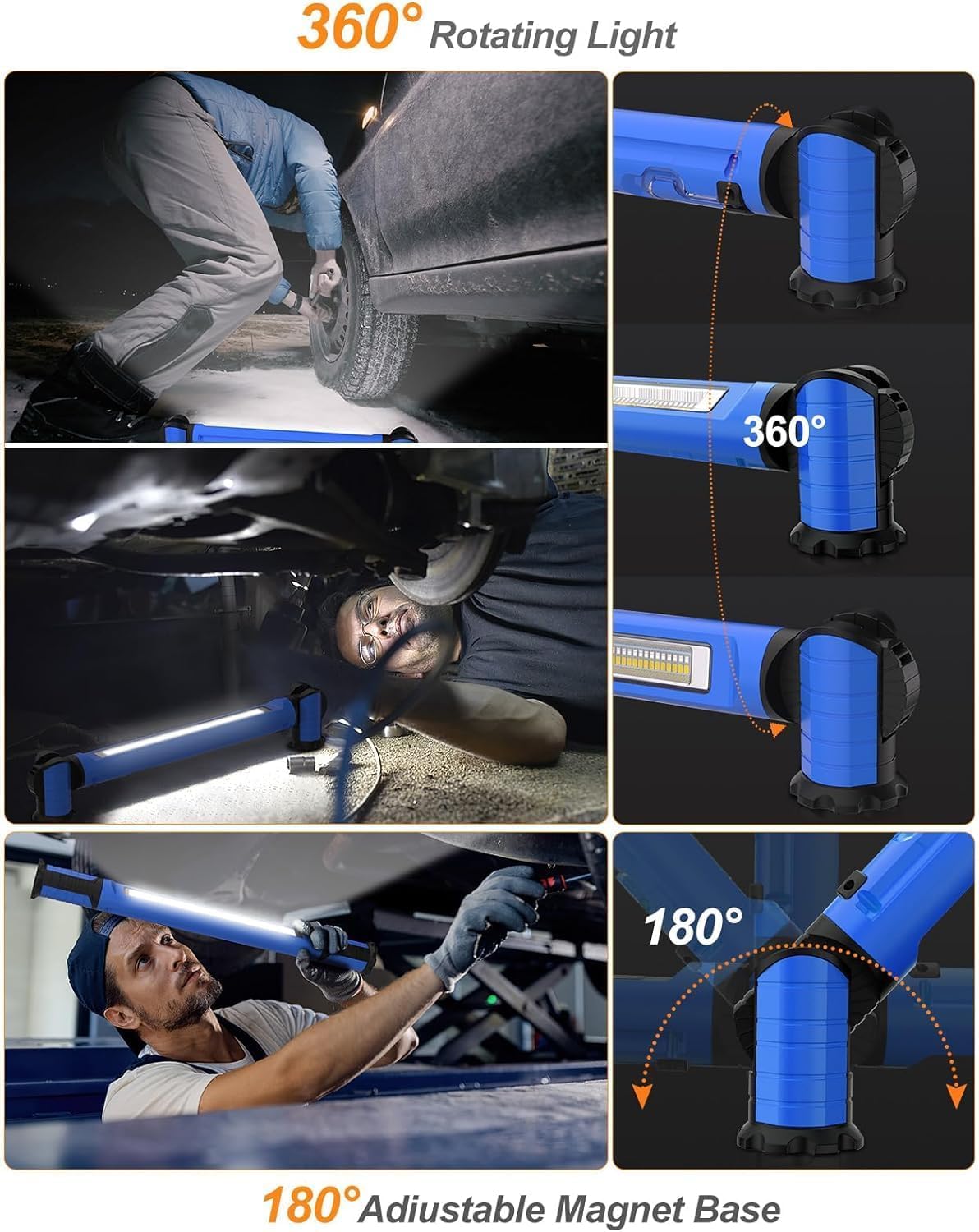 CLY Luz de trabajo, 3000 lm, luz de trabajo LED brillante magnética debajo del capó, barra de luz de trabajo recargable de 5000 mAh, luz mecánica con ganchos, 6 modos, inalámbrica, funciona con pilas