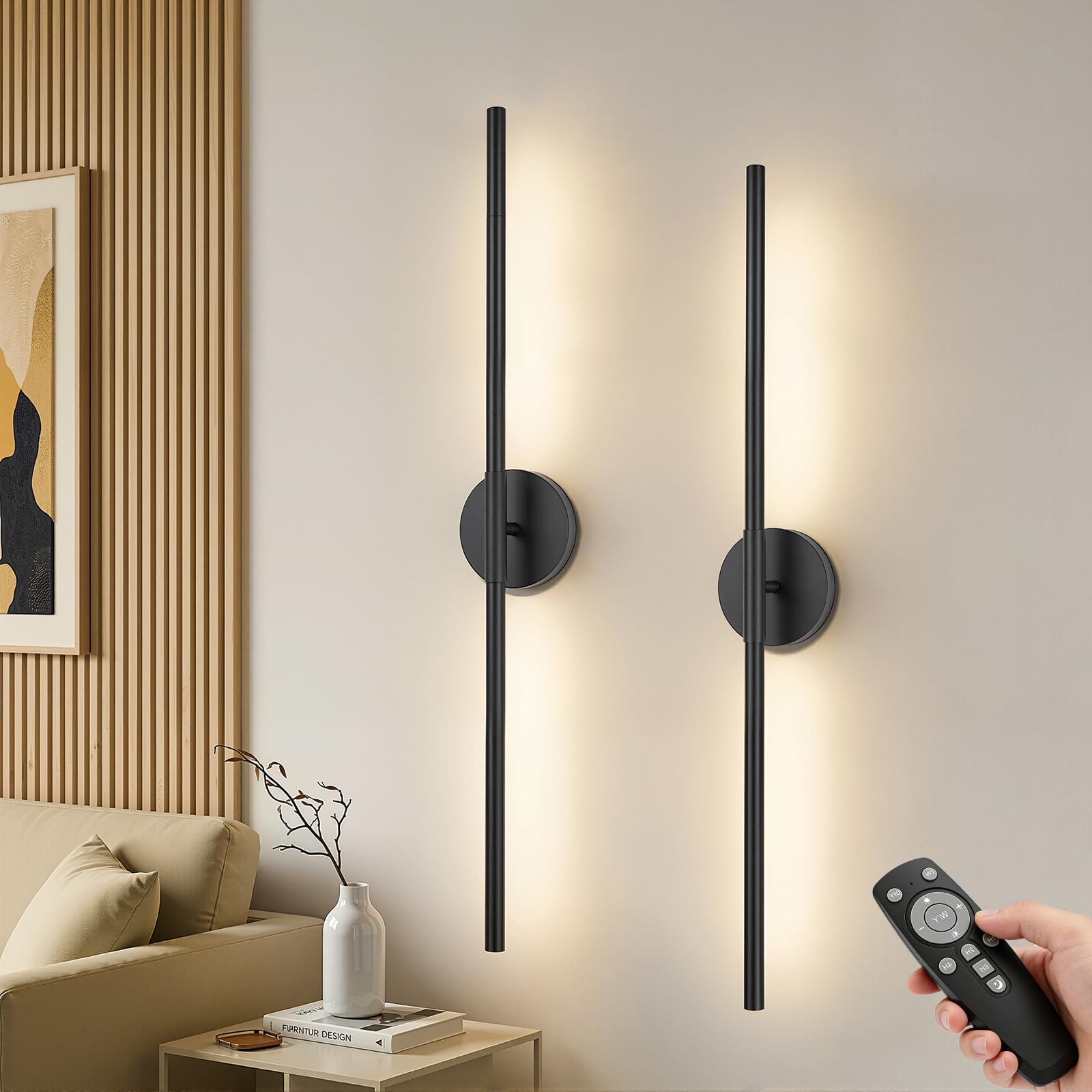 Dehobo Rechargeable Wall Lights with 8000mAh 2 Packs, 80CM 360° Adjustable Rechargeable Lamp 3 Color Temperature with Remote Control, Battery Wall Lights Dimmable for Home Decor Bedroom Living Room