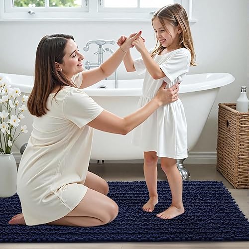 Miniatura 9 de Alfombra de baño pequeña, antideslizante, lavable, color azul marino, de 17 x 24 pulgadas, súper absorbente, suave, alfombra de baño de felpilla