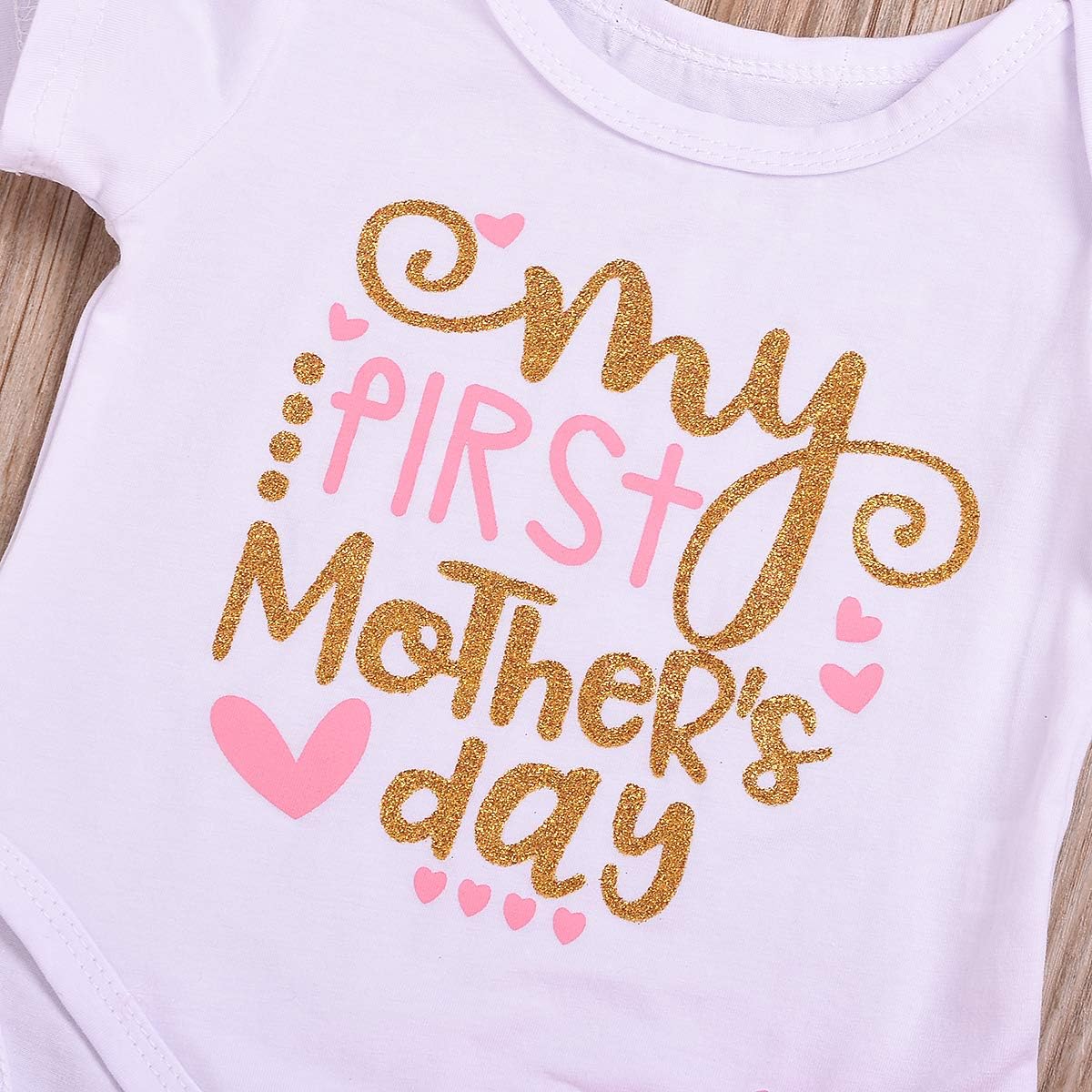 Newborn Baby Girls My 1st Mother's Day Outfits Short Sleeve Romper+Pink Tutu Skirt+Headbands Set
