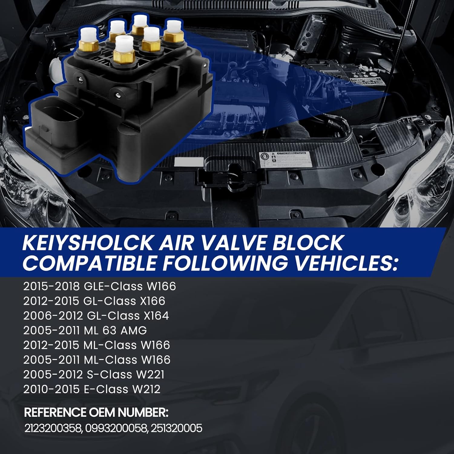 Air Compressor Suspension Solenoid Valve Block Compatible with Mercedes-Benz W164 W166 W212 W221 W222 W251, OEM Replace Part# 2123200358 2513200058 0993200058