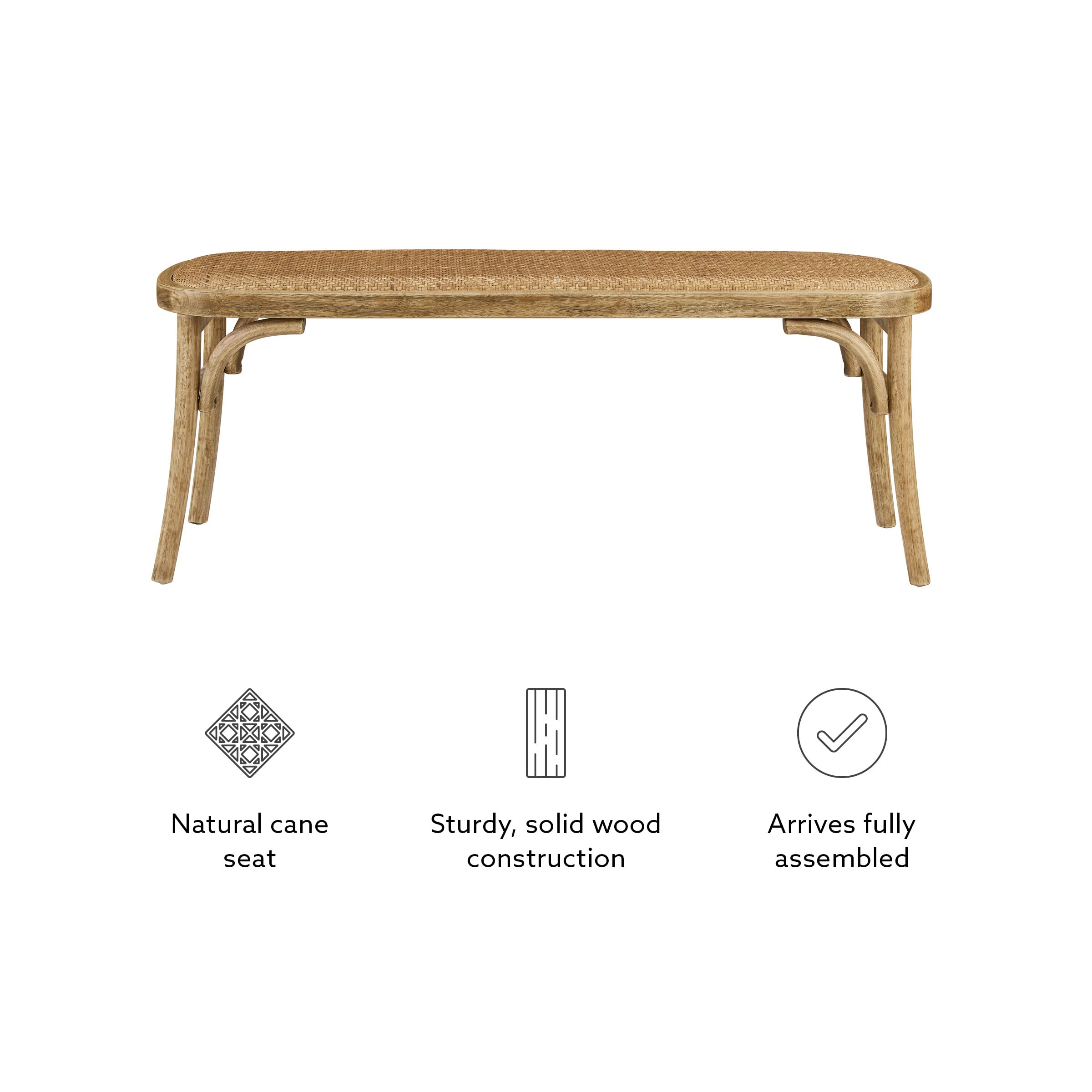 Linon Hank Natural Bentwood Bench with Natural Woven Rattan Seat