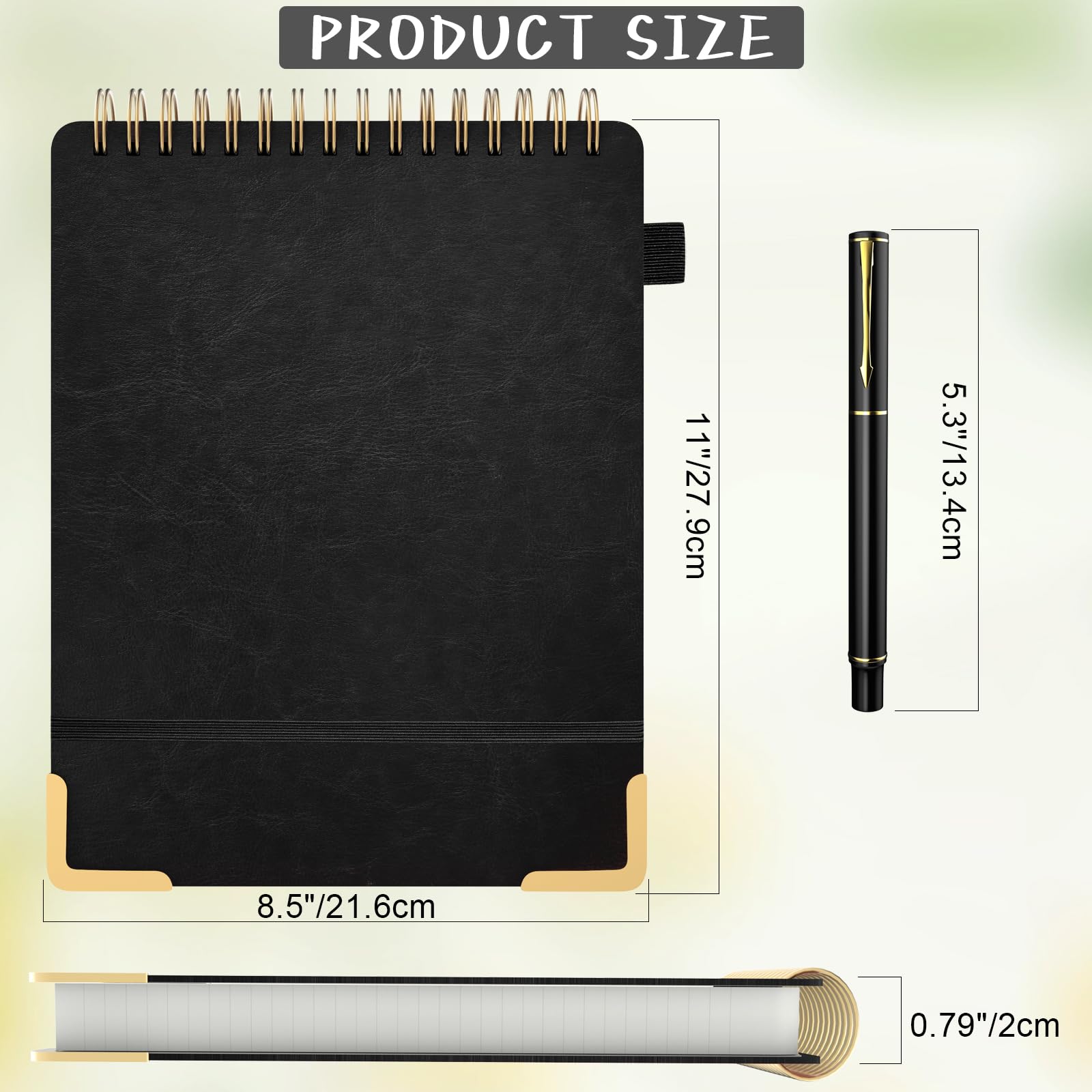 Mousbull Carnet à spirales A4 en cuir de 240 pages pour le travail, 21,6 x 27,9 cm, papier épais de 100 g/m², pour gaucher - Pour bureau, collège, école - Noir