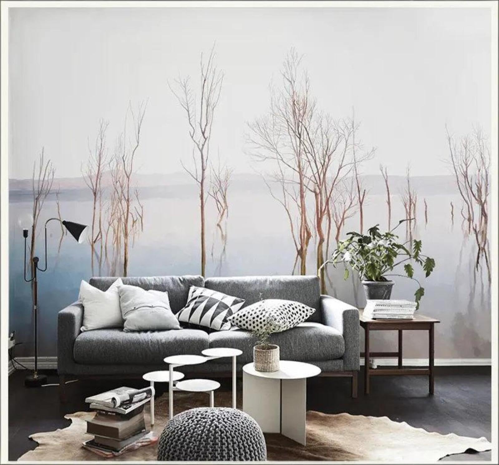 Hand Drawn Minimalist Branches Rivers Landscape 3D Wallpaper Easy Install Feature Office Living Room Sofa Bedroom TV Background Wall Decoration-250cm×170cm