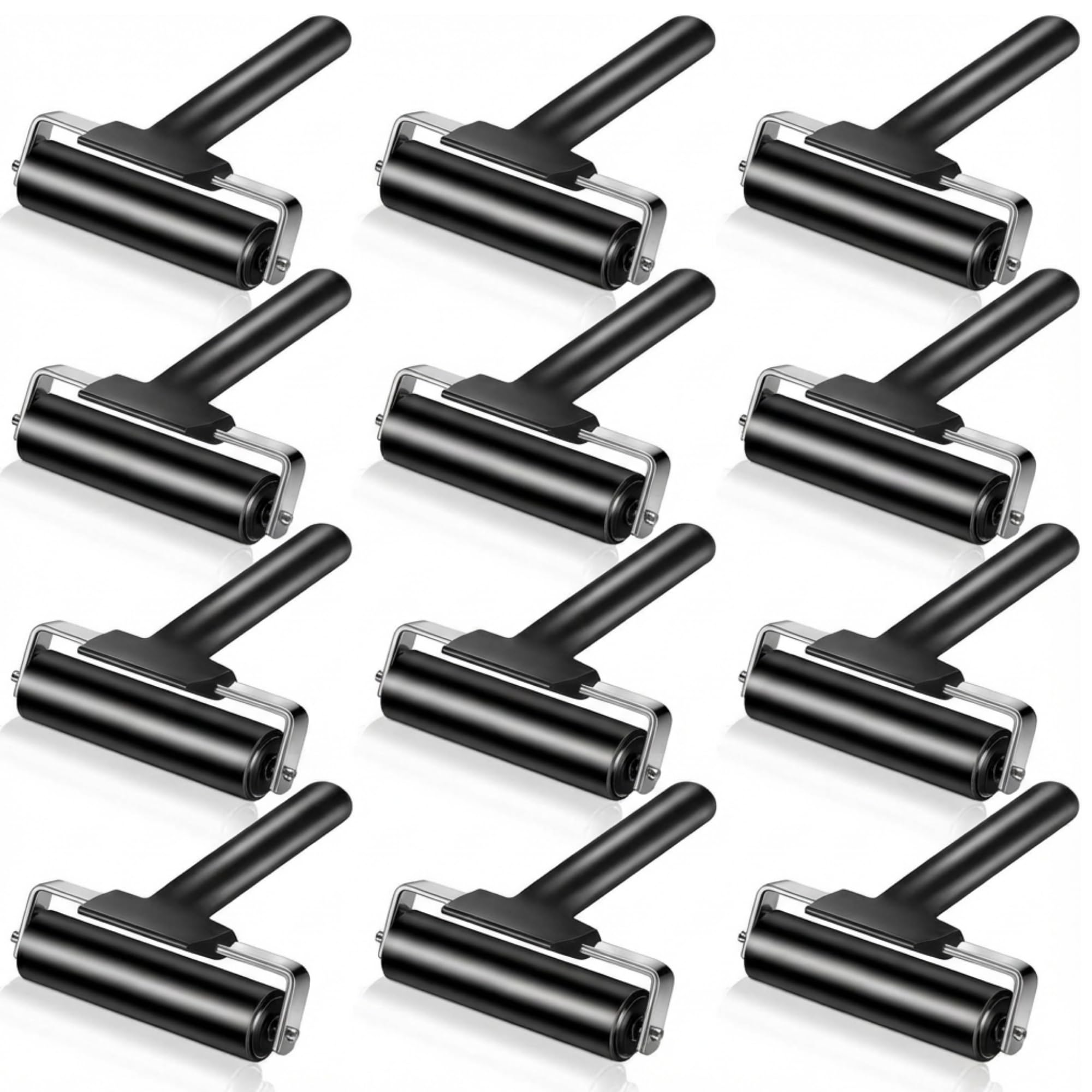 BBTO 12 Pack Rubber Rollers for Crafts, 4 Inch Embossed Ink Rollers for Printing, Collage, Ink Blocks, Carved Surfaces, Stamping, Scrapbooking, Paints, Black-picture-17