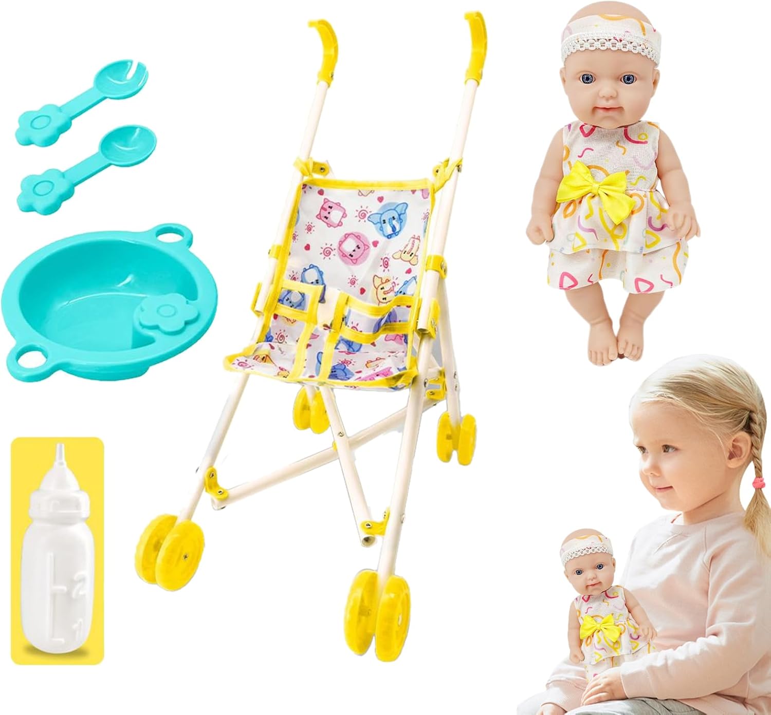 Stroller Set, Stroller Set for | Toddler Accessories for a Realistic Simulation Game, 10 Inch Set with Accessories