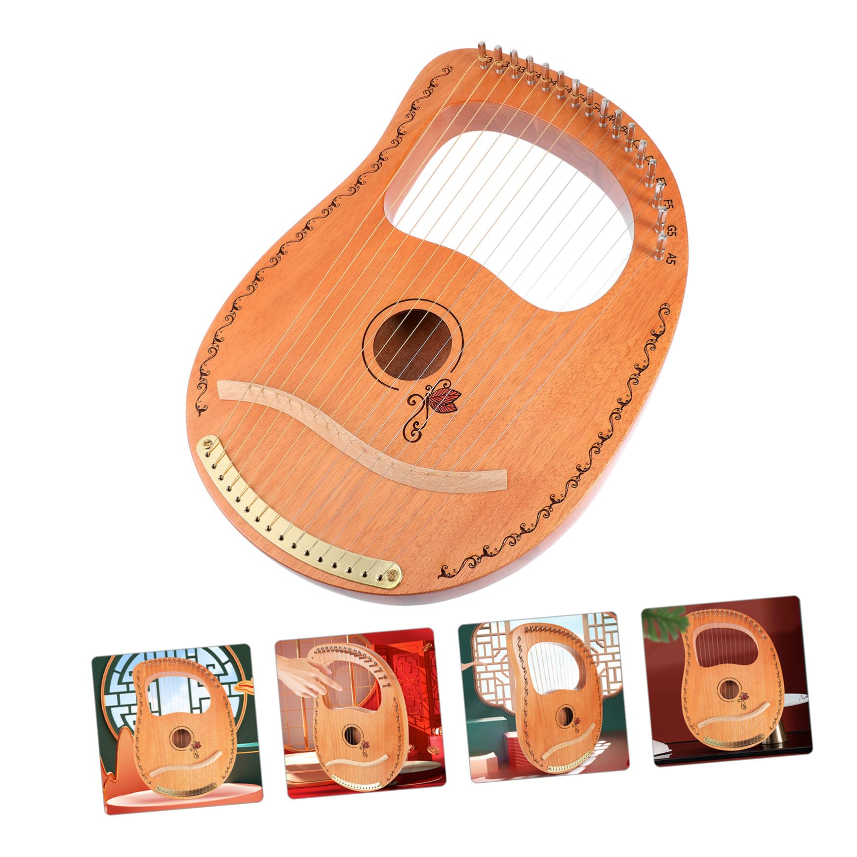 Gatuida Lyra Arpa in Legno e Effetto Sustain Prolungato Lira Strumento Musicale Portatile 16 Corde Superficie Liscia per Principianti e Musicisti