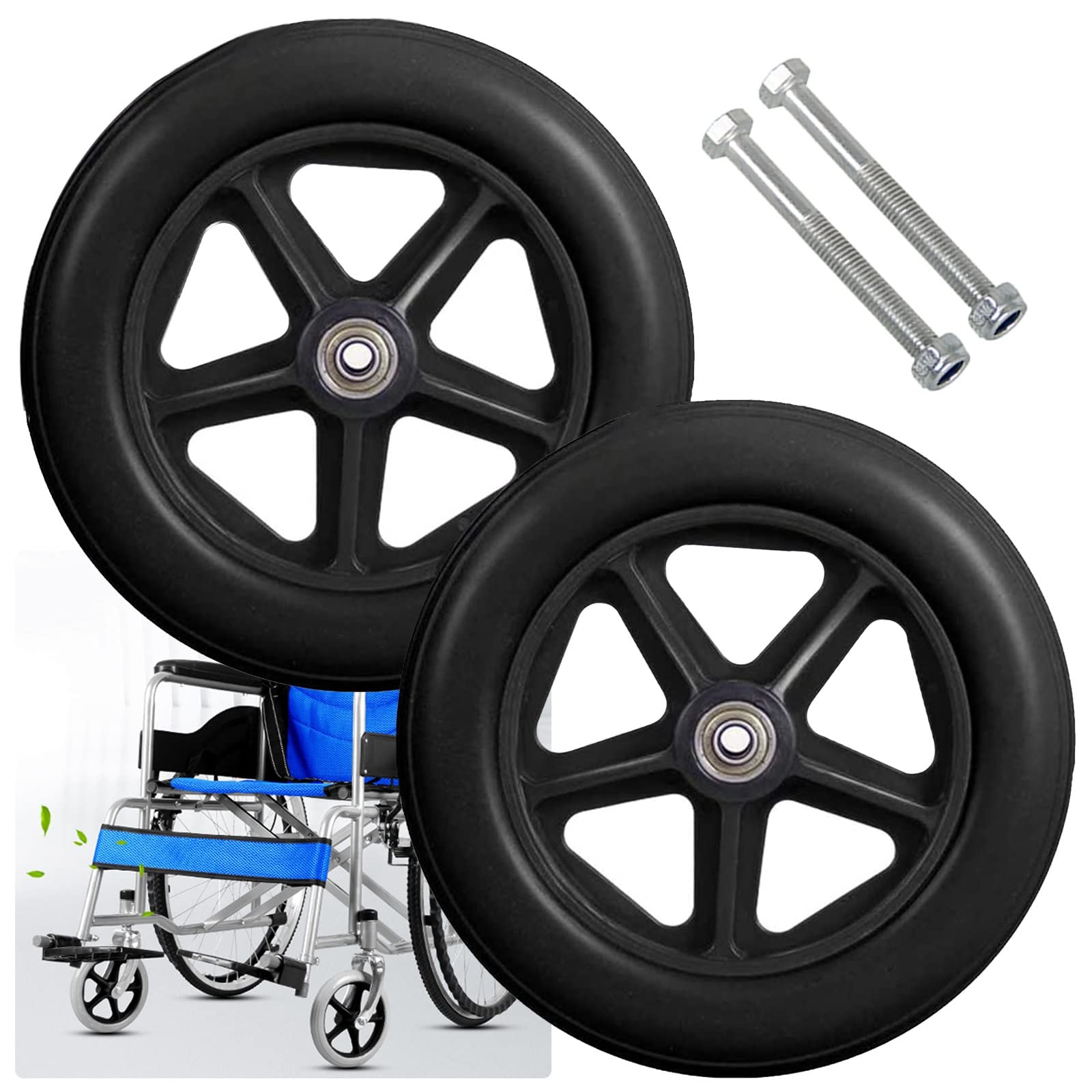Solid TyreWheelchair Koło przednie zamienne - Koło gumowe antypoślizgowe z łożyskiem i śrubą montażową do wózków inwalidzkich, balkoników, chodzików - zawiera kółka zamienne