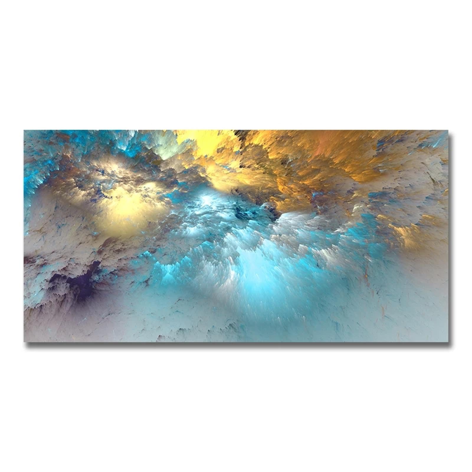 Nuage bleu doré peintures d'art abstrait affiches et impressions toile art moderne tableau mural indépendant pour la décoration de salon 70x140 cm (28x55 pouces) avec cadre