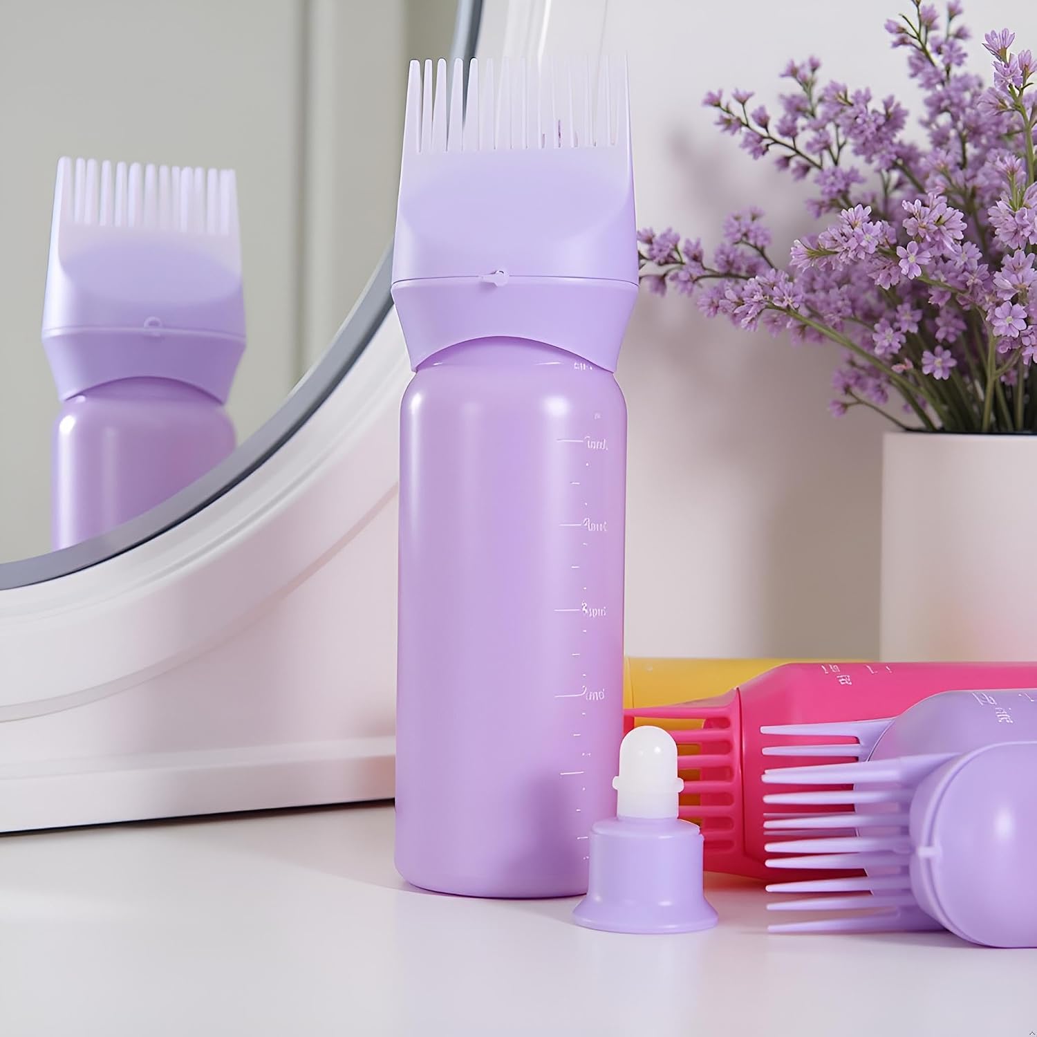 Purple Root Comb Applicator Bottle,Hair Dye Applicator Brush Bottles,Dyeing Shampoo Bottle,Hair Coloring Styling Tool Hair Color Applicator Bottles